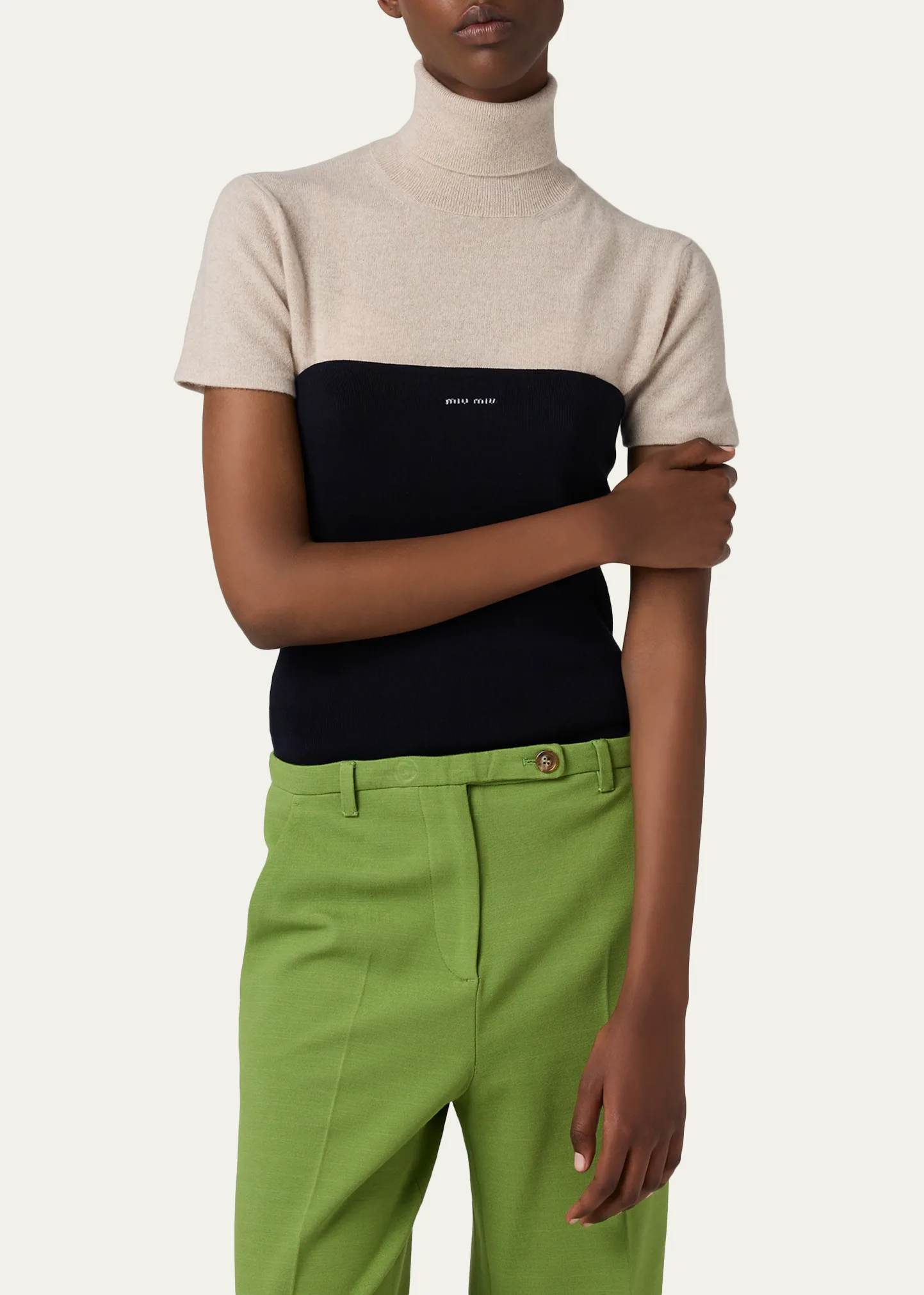 Short-Sleeve Cashmere Turtleneck Sweater