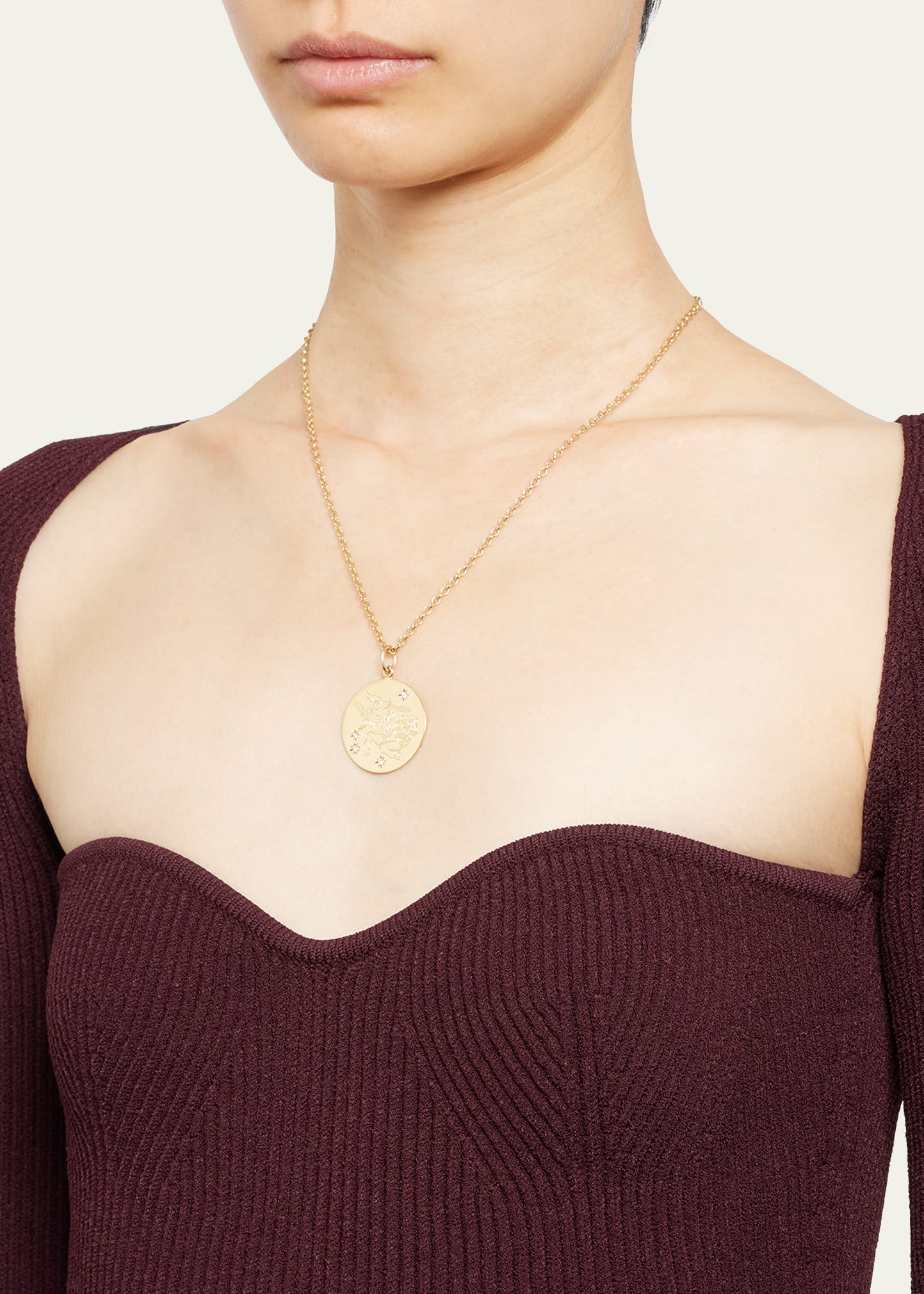 18K Yellow Gold Taurus Zodiac Pendant Necklace with Diamonds