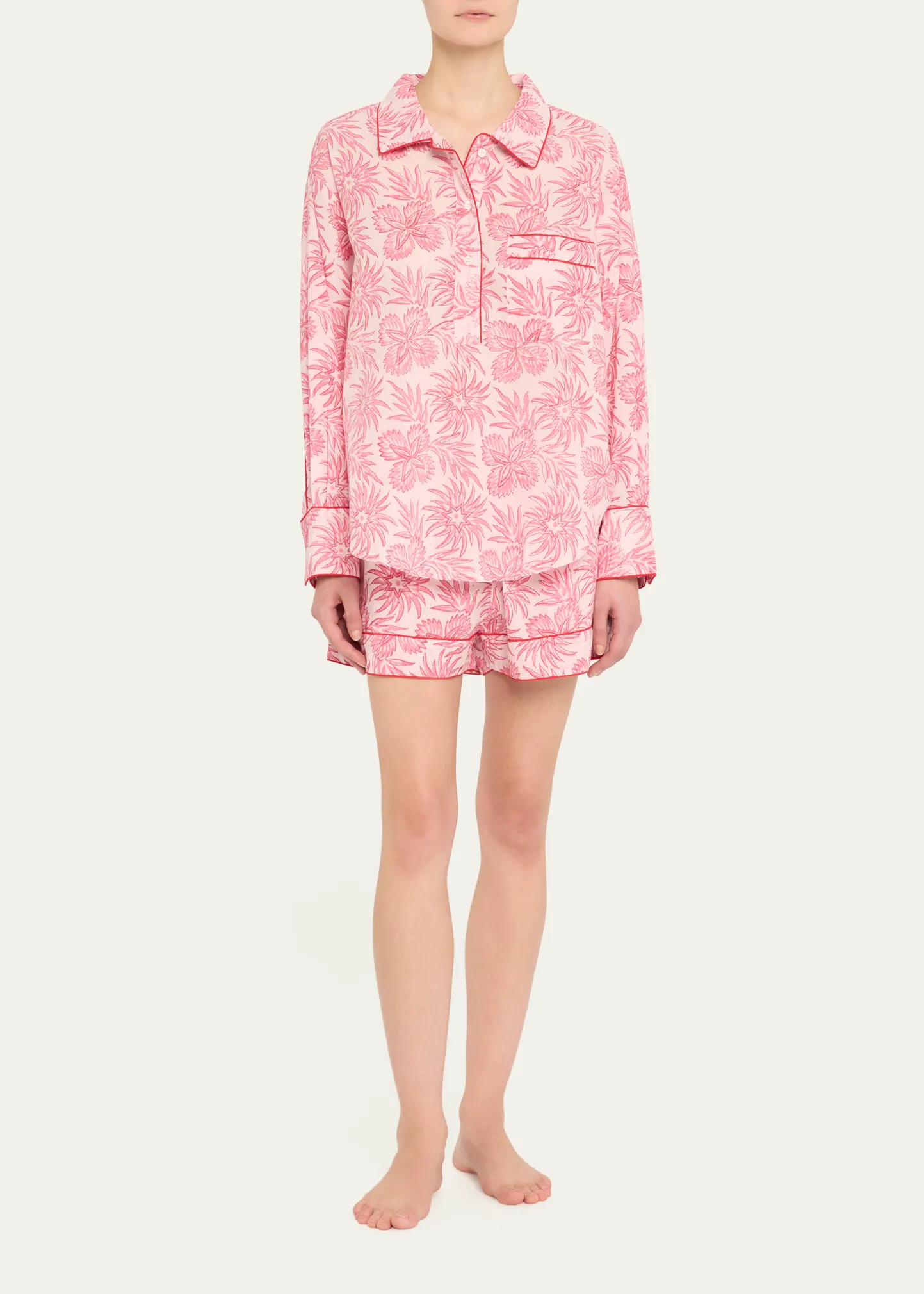 Botanical-Print Cotton Short Pajama Set