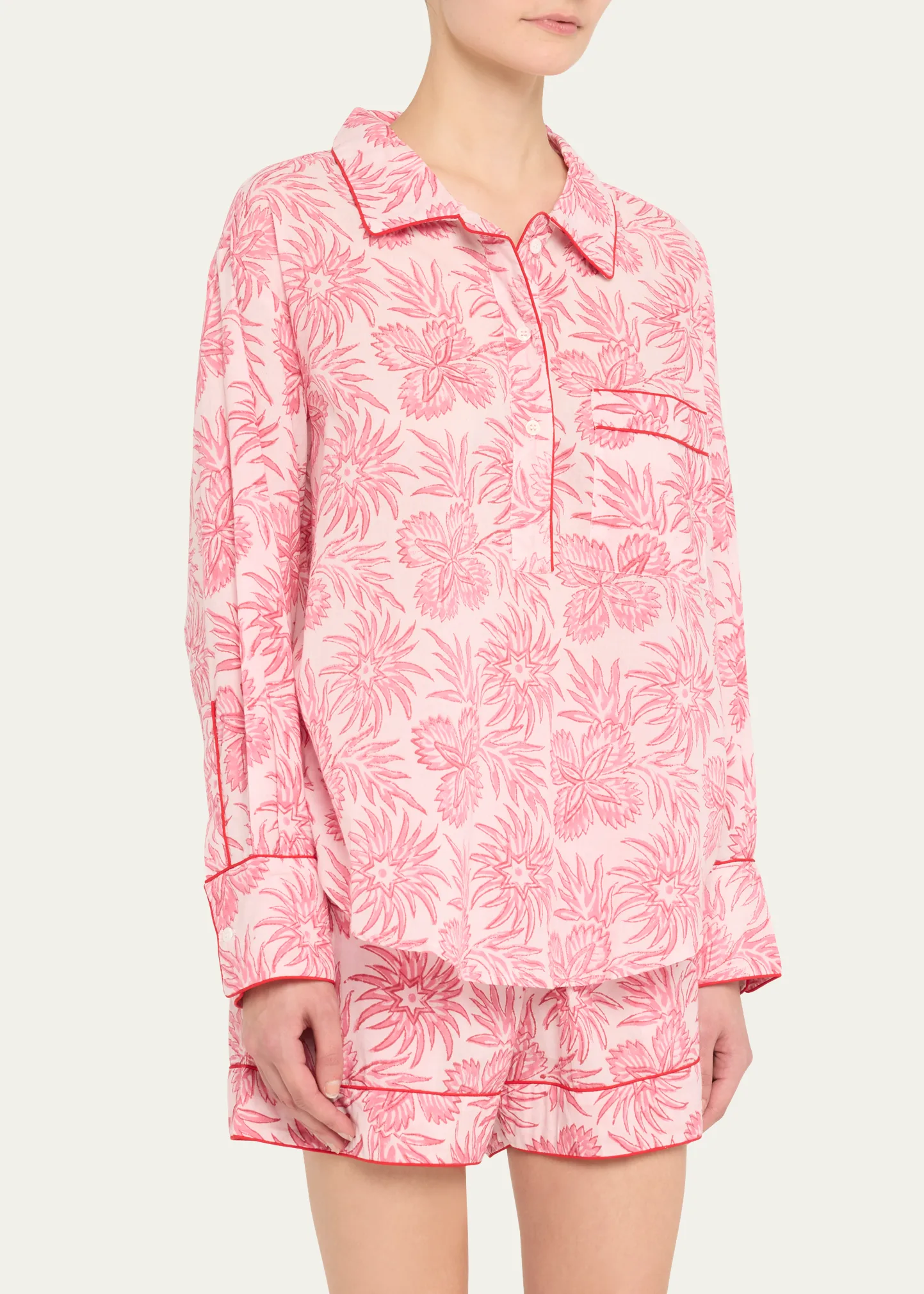 Botanical-Print Cotton Short Pajama Set
