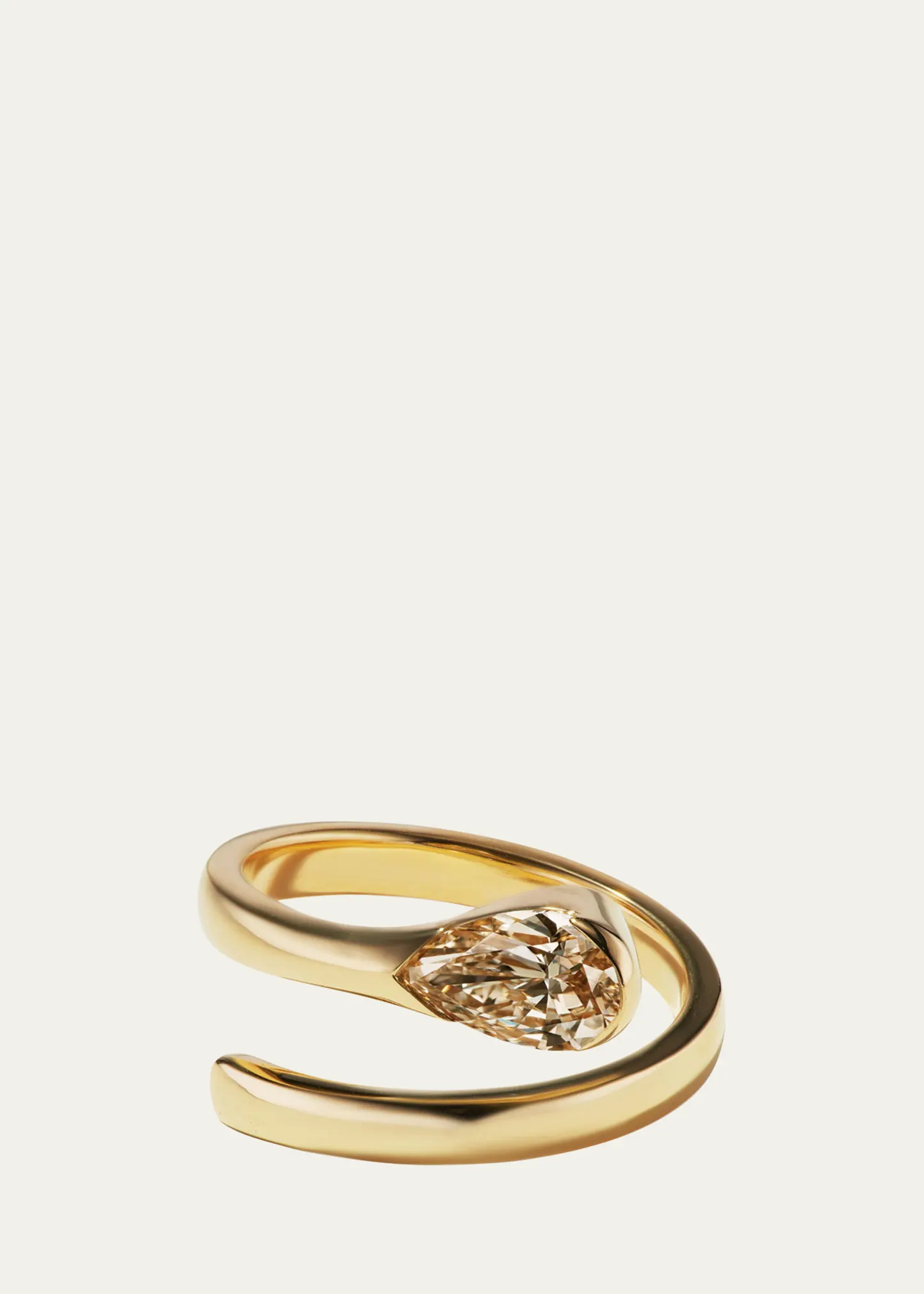 18K Yellow Gold Natural Fancy Light Brown Pear Diamond Nyoka Ring, Size 6