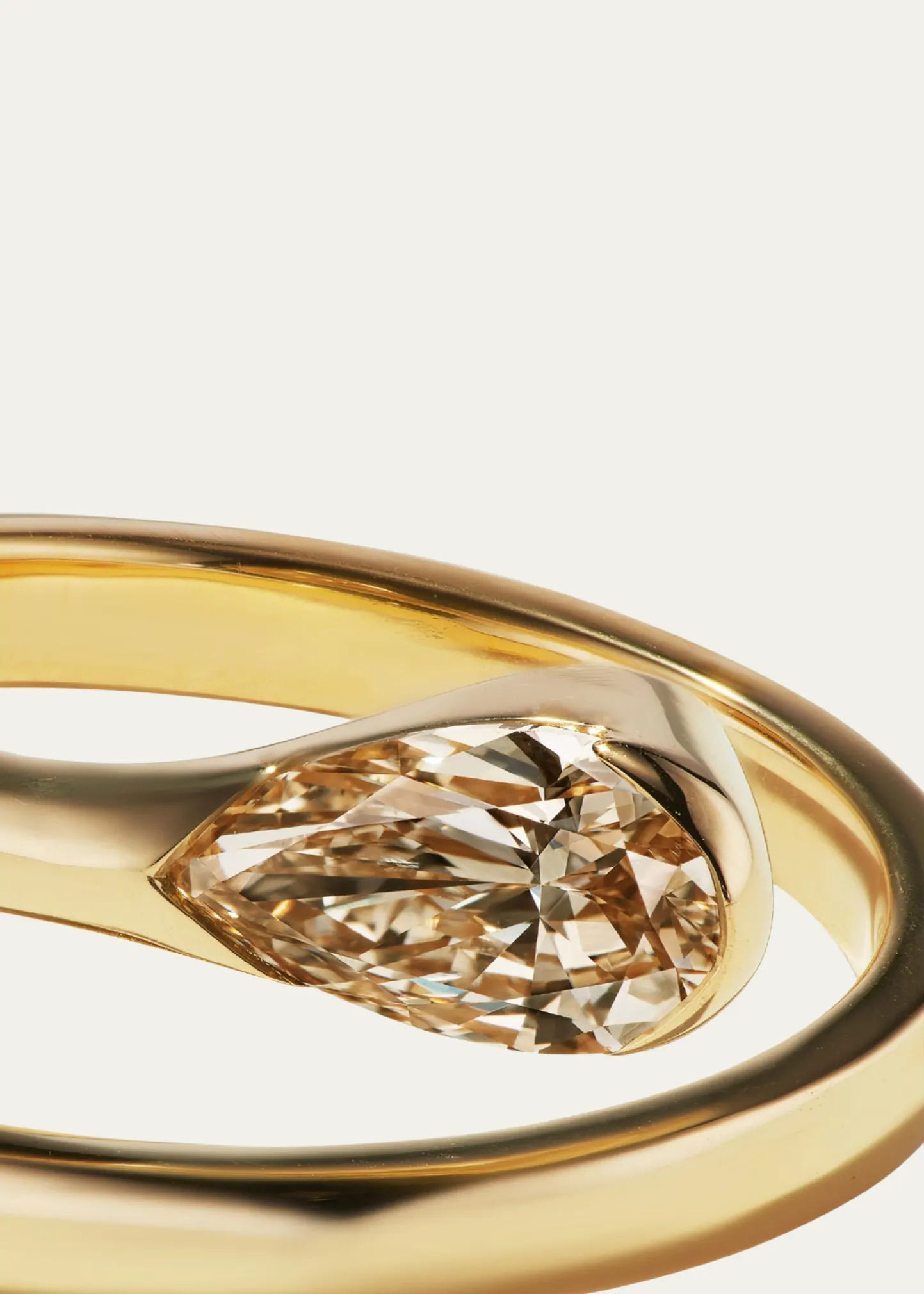 18K Yellow Gold Natural Fancy Light Brown Pear Diamond Nyoka Ring, Size 6