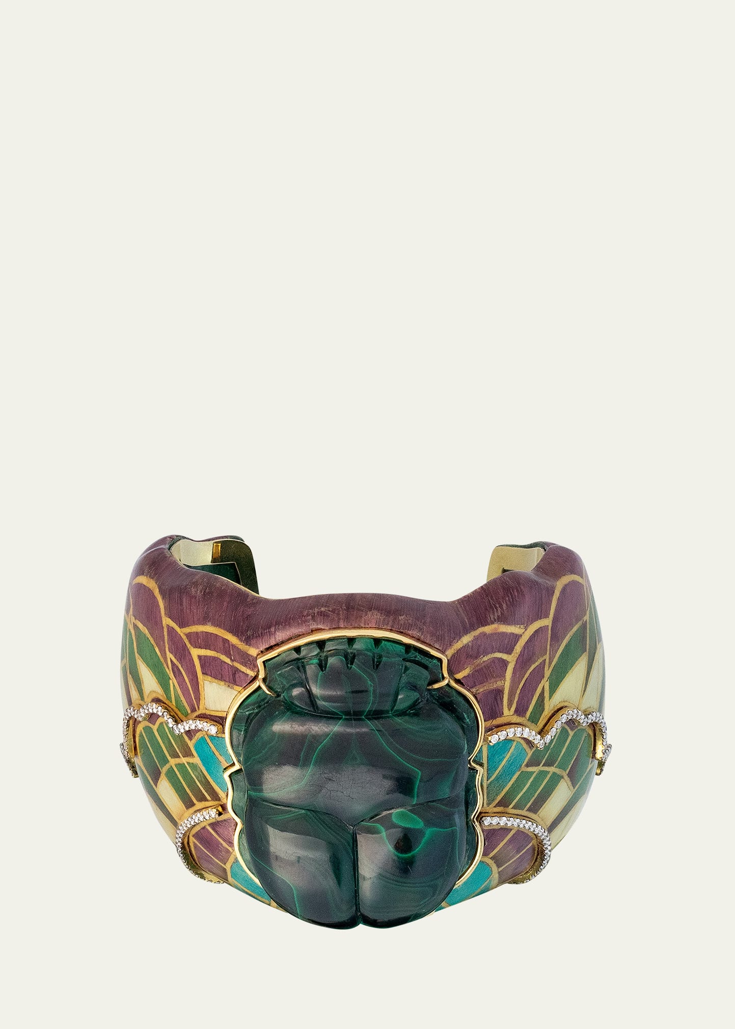 18K Yellow Gold Egyptian Marquetry Bracelet with Light Brown Diamonds and Malachite Scarab 3 18K Yellow Gold Egyptian Marquetry Bracelet with Light Brown Diamonds and Malachite Scarab