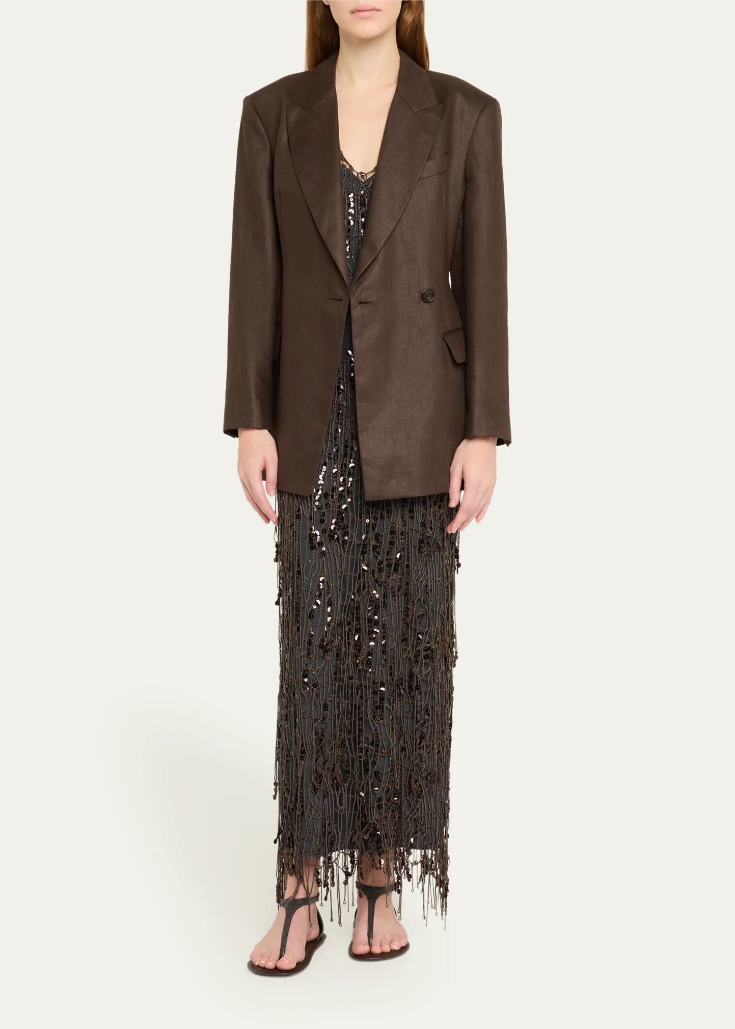 Glossy Linen Diagonal Button Front Blazer