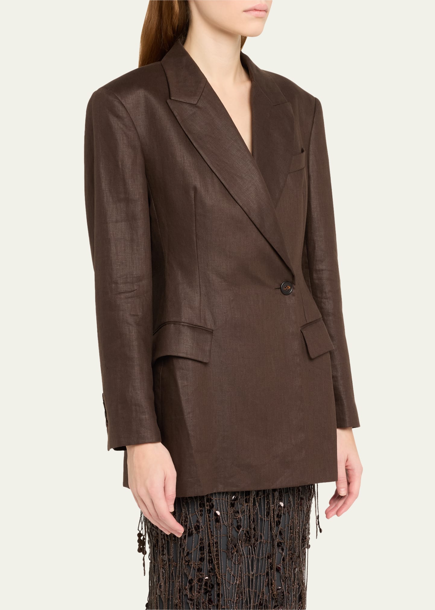 Glossy Linen Diagonal Button Front Blazer