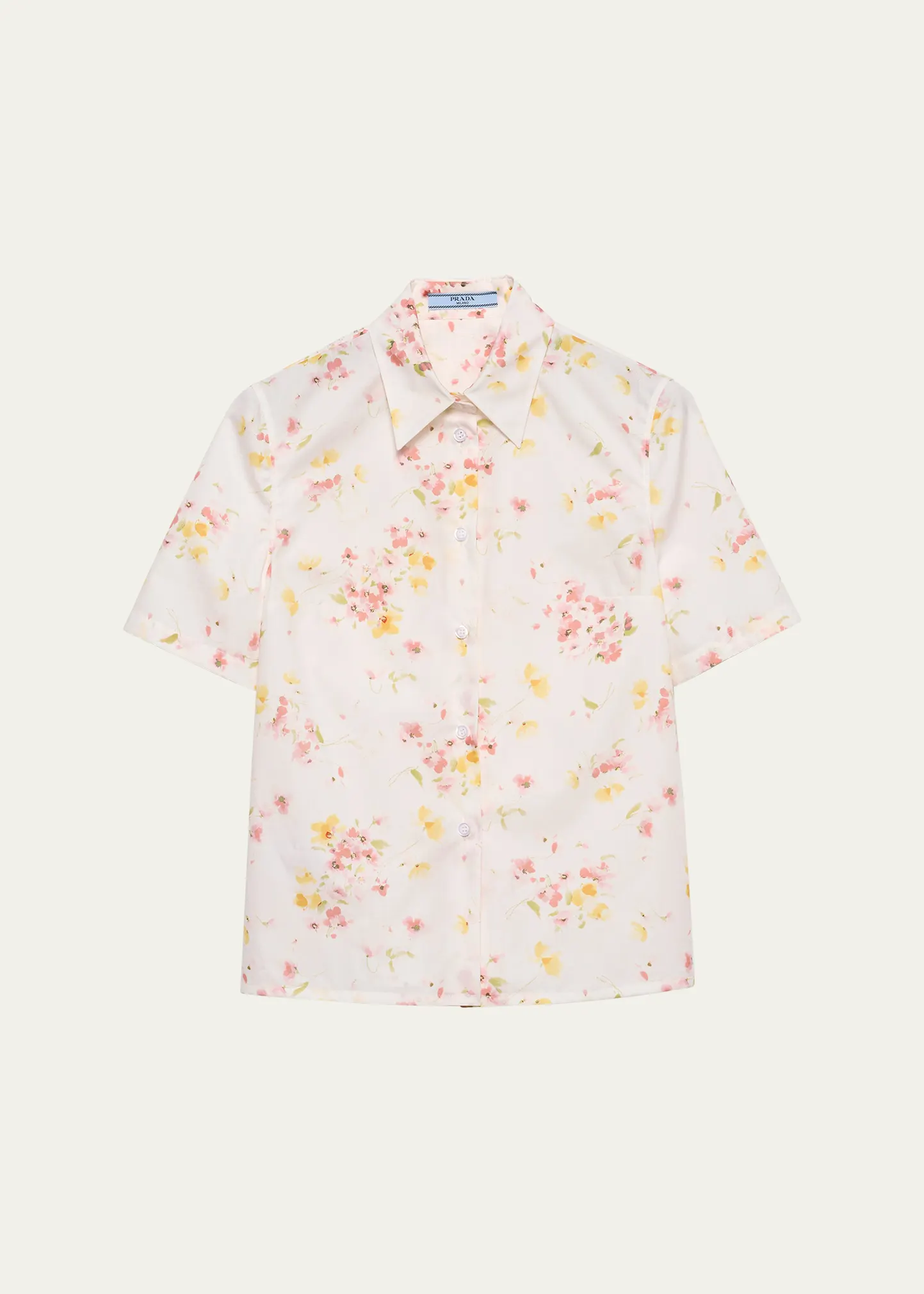 Bouquet Poplin Short-Sleeve Button-Down Blouse
