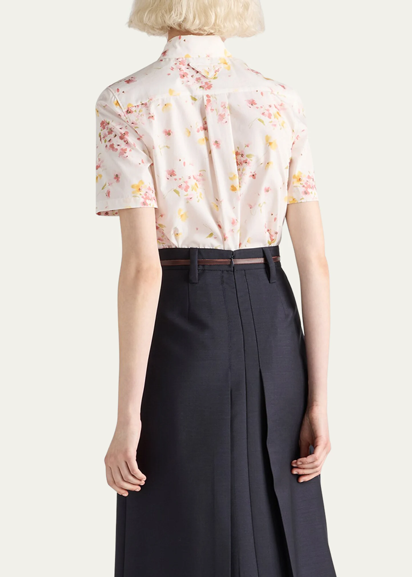 Bouquet Poplin Short-Sleeve Button-Down Blouse