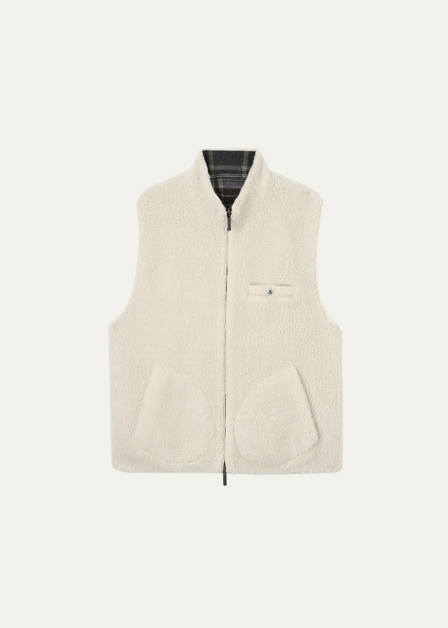 Reversible Cashmere Tartan and Shearling Zip Vest