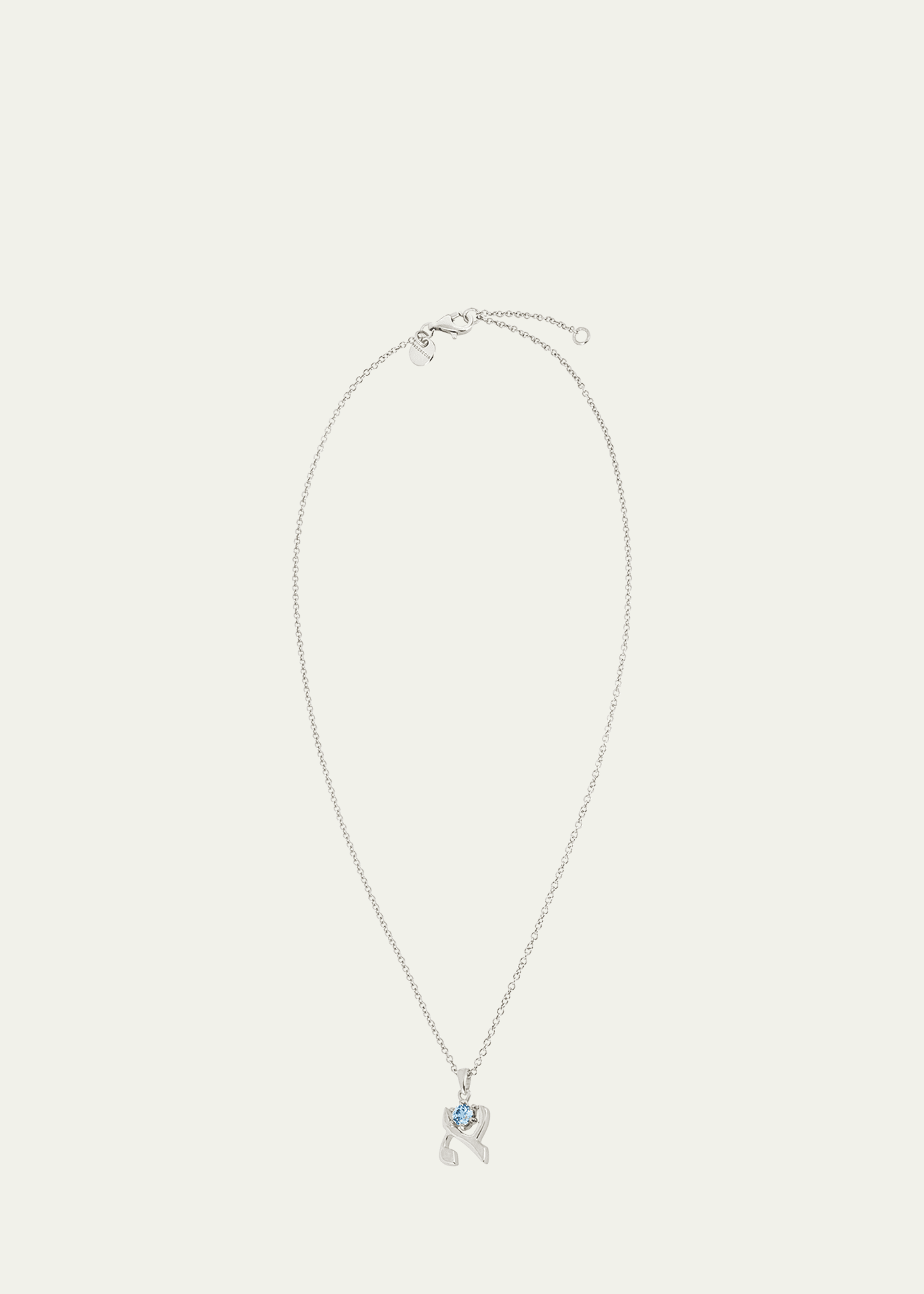 18K Gold Hebrew ALEF Aquamarine Initial Necklace, 18\"L