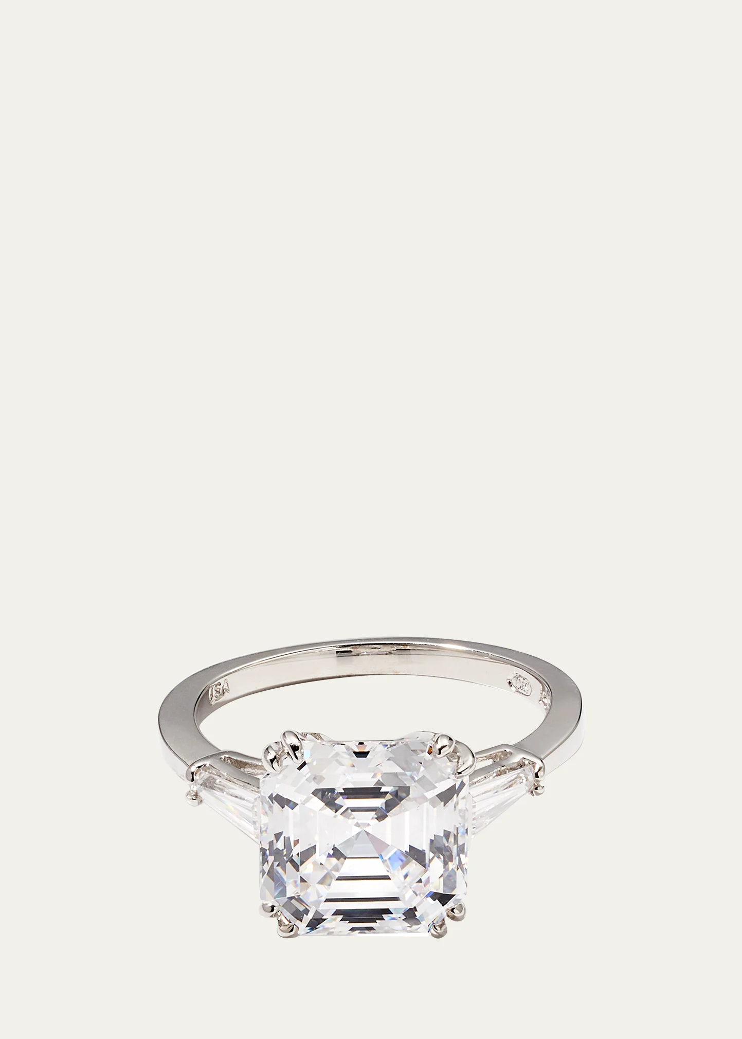 4.5 TCW 14k White Gold Asscher Cubic Zirconia Ring