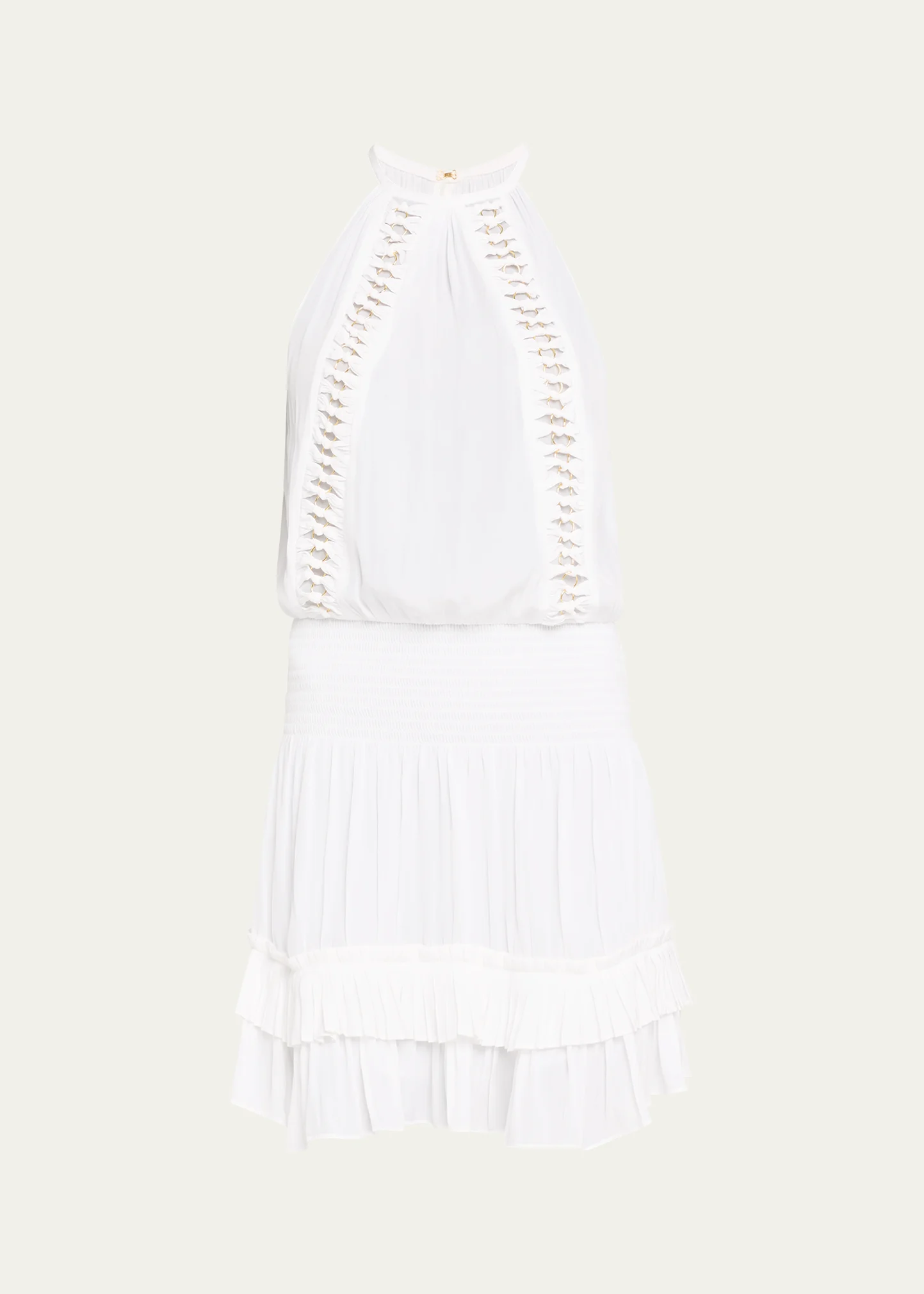 Delfina Embellished Smocked Halter Mini Dress