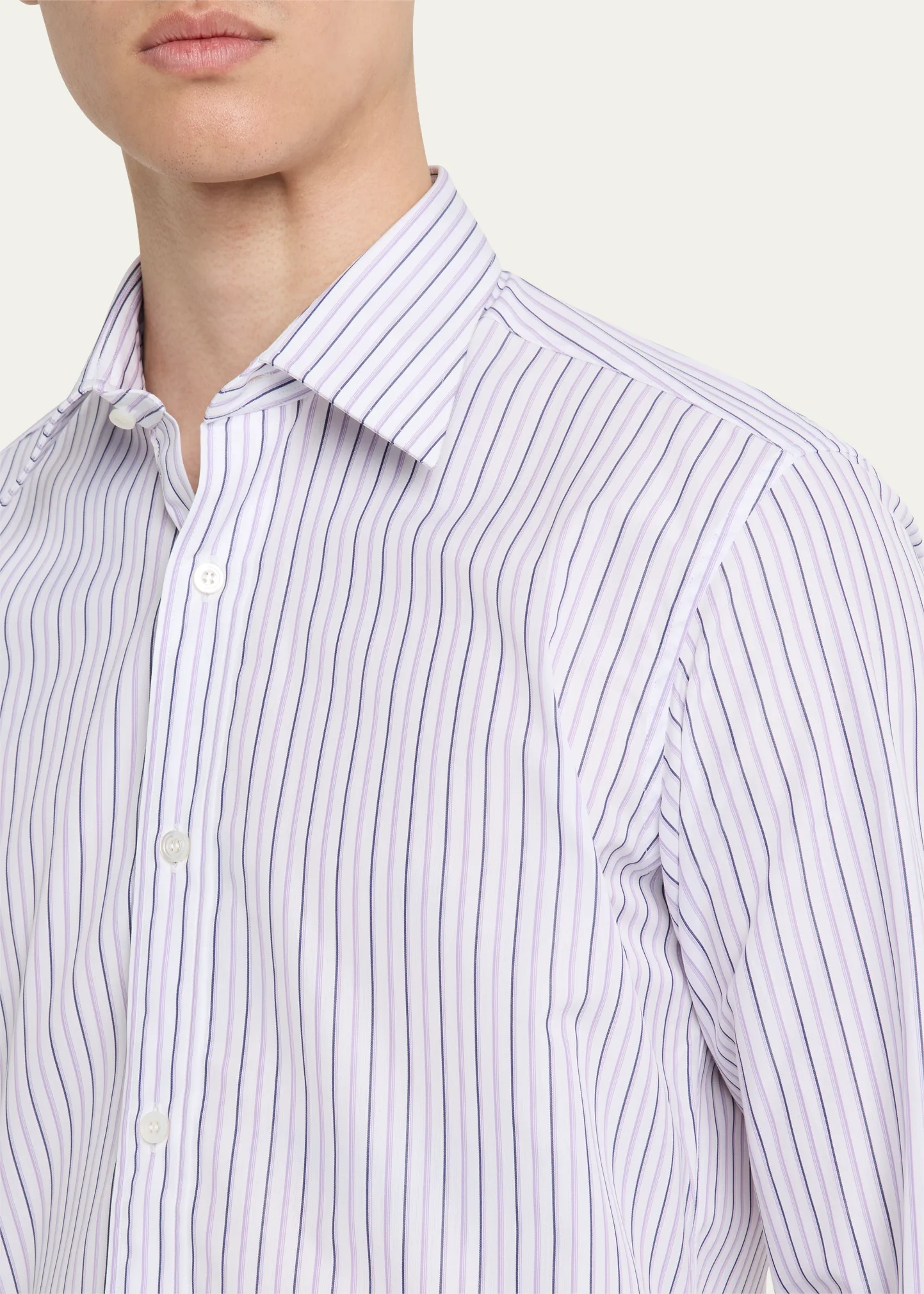 Men's Cotton Stripe Spread-Collar Dress Shirt