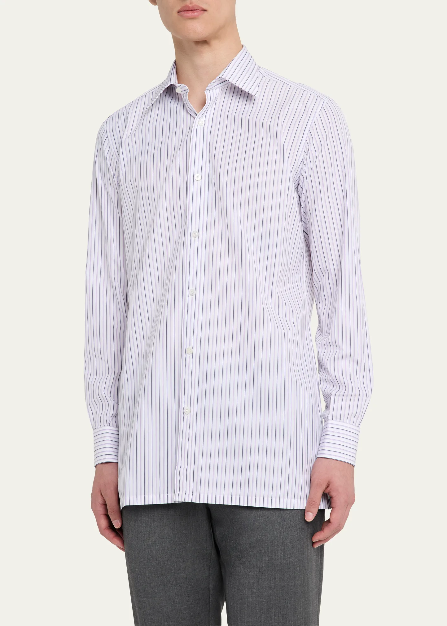 Men's Cotton Stripe Spread-Collar Dress Shirt