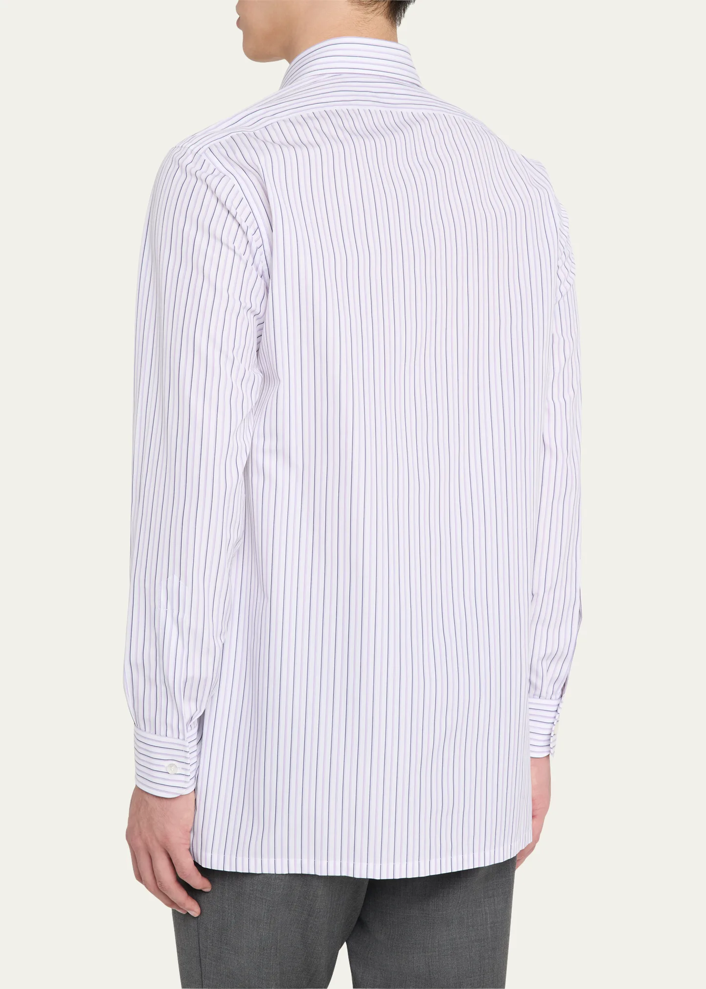 Men's Cotton Stripe Spread-Collar Dress Shirt