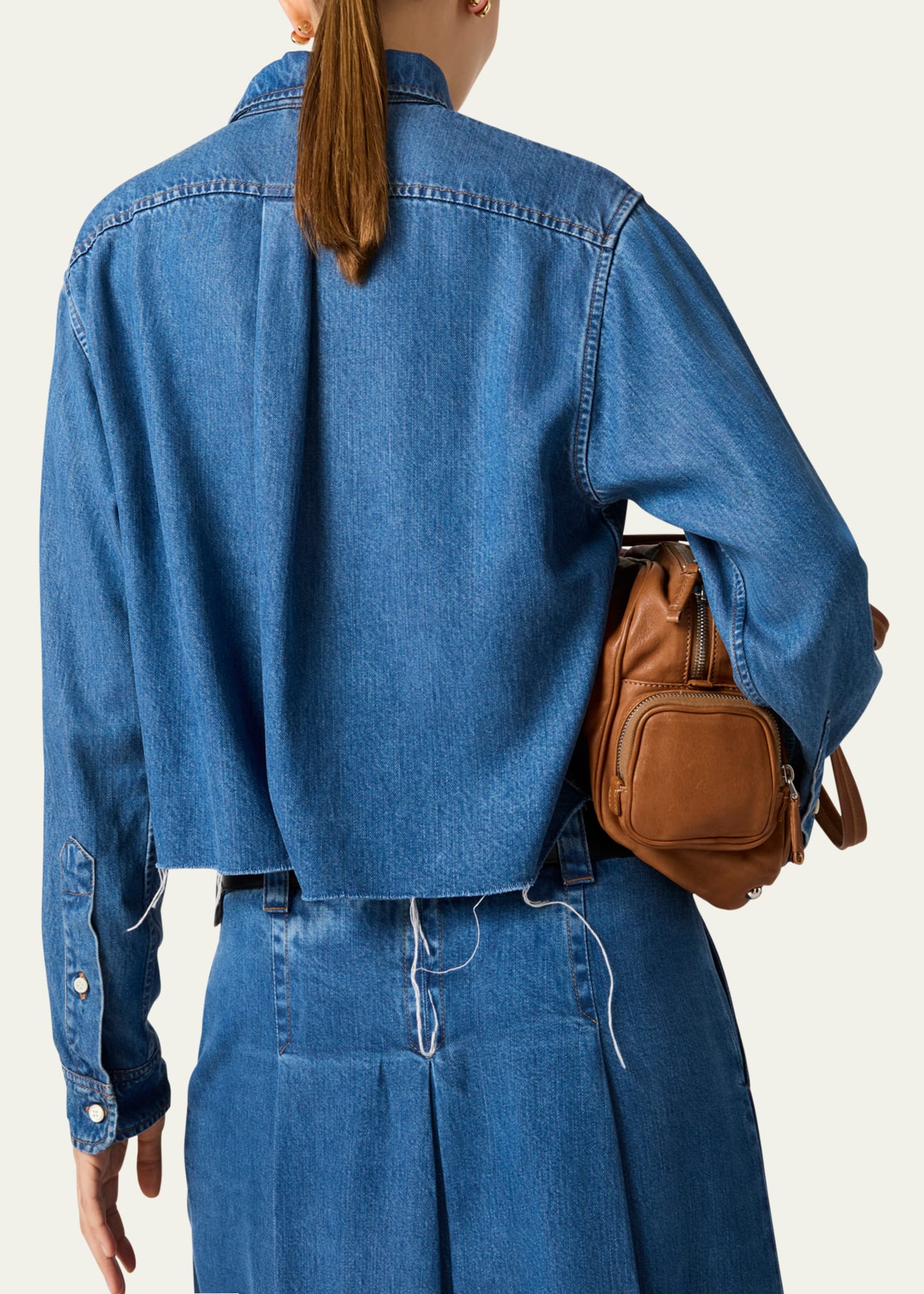 Denim Cropped Collared Button Down Shirt