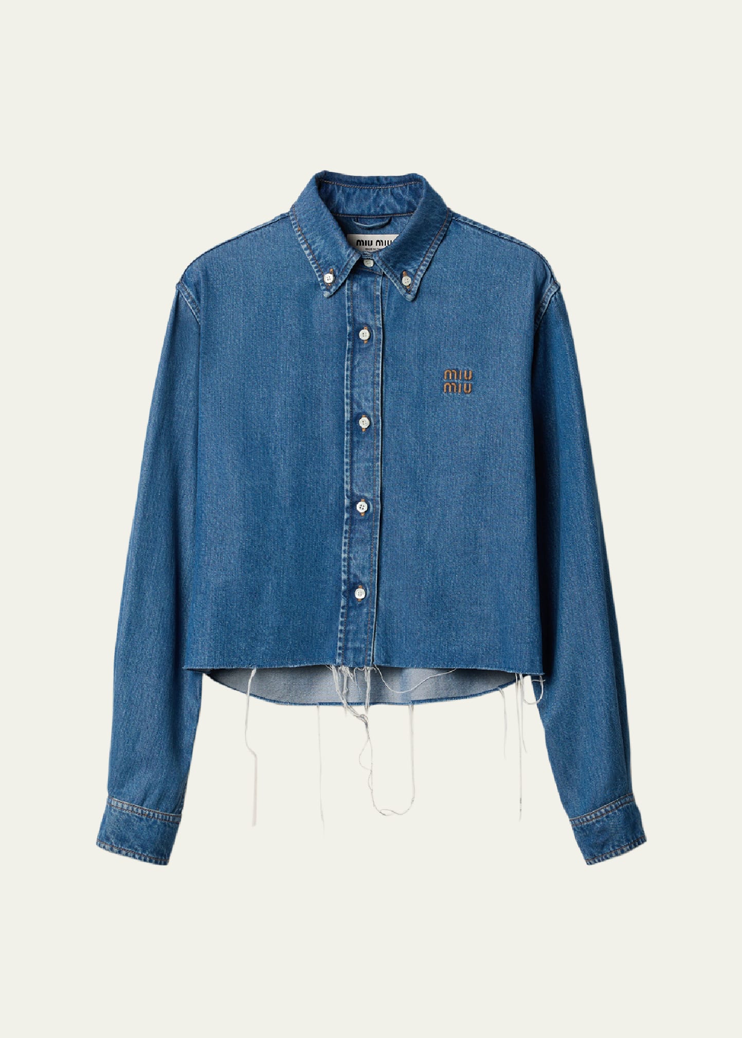 Denim Cropped Collared Button Down Shirt