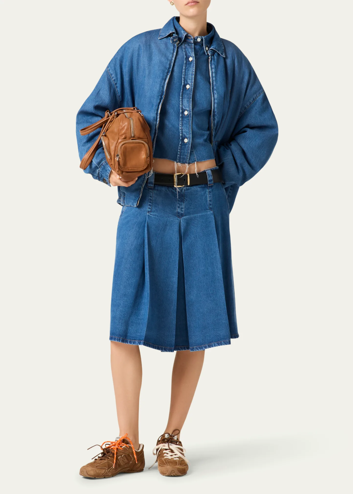Denim Cropped Collared Button Down Shirt