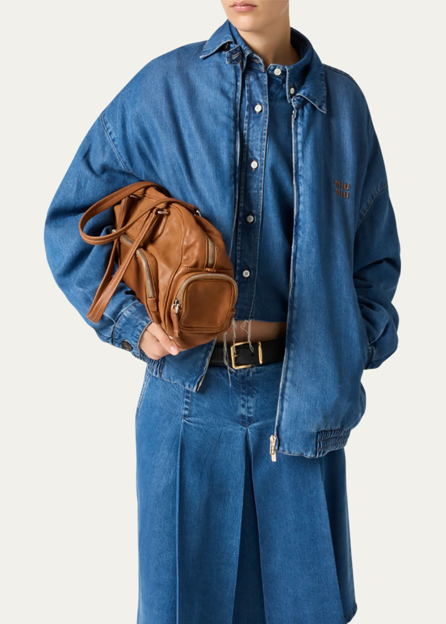 Denim Cropped Collared Button Down Shirt