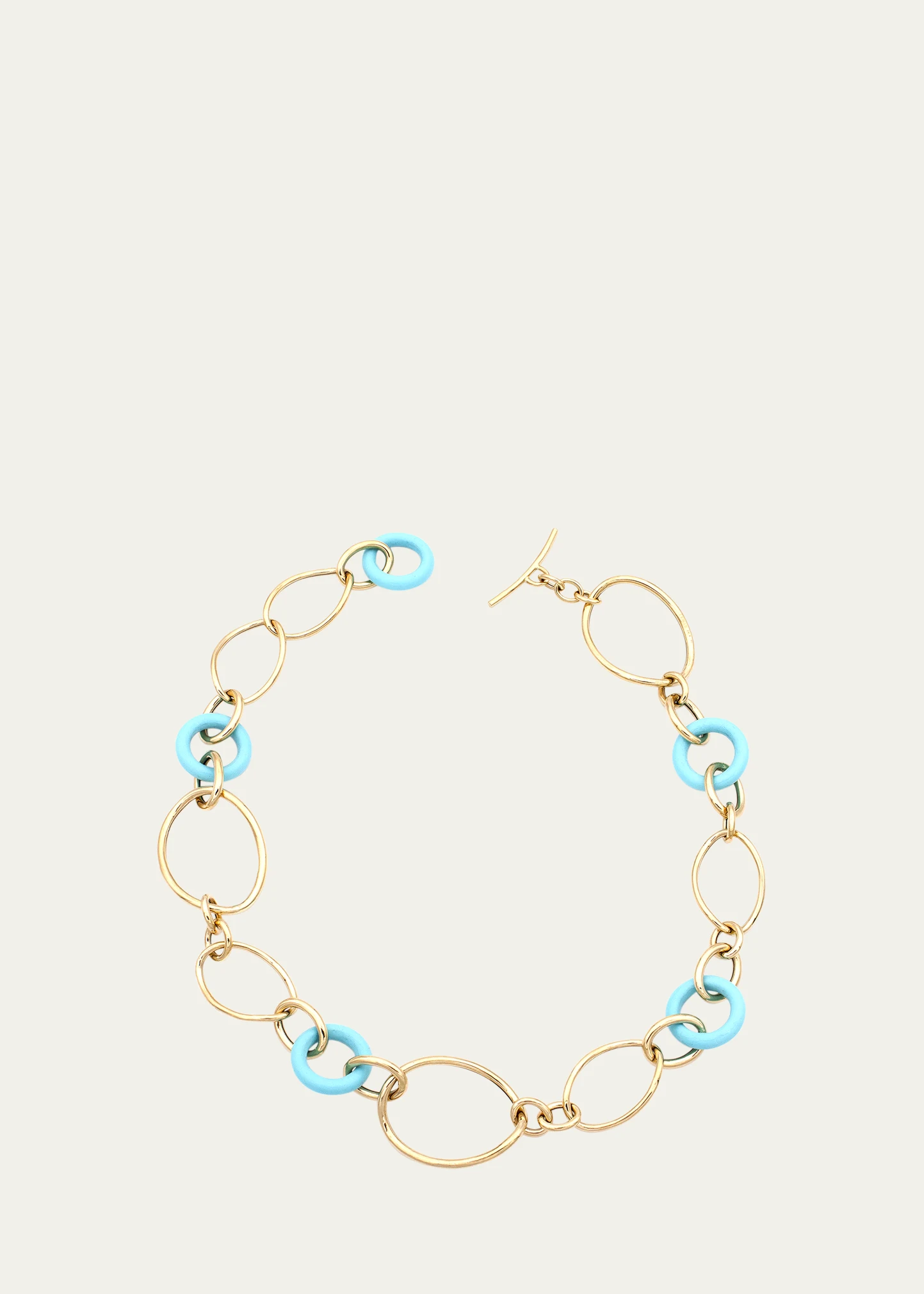 18K Yellow Gold and Turquoise Link Necklace, 18.25\"L