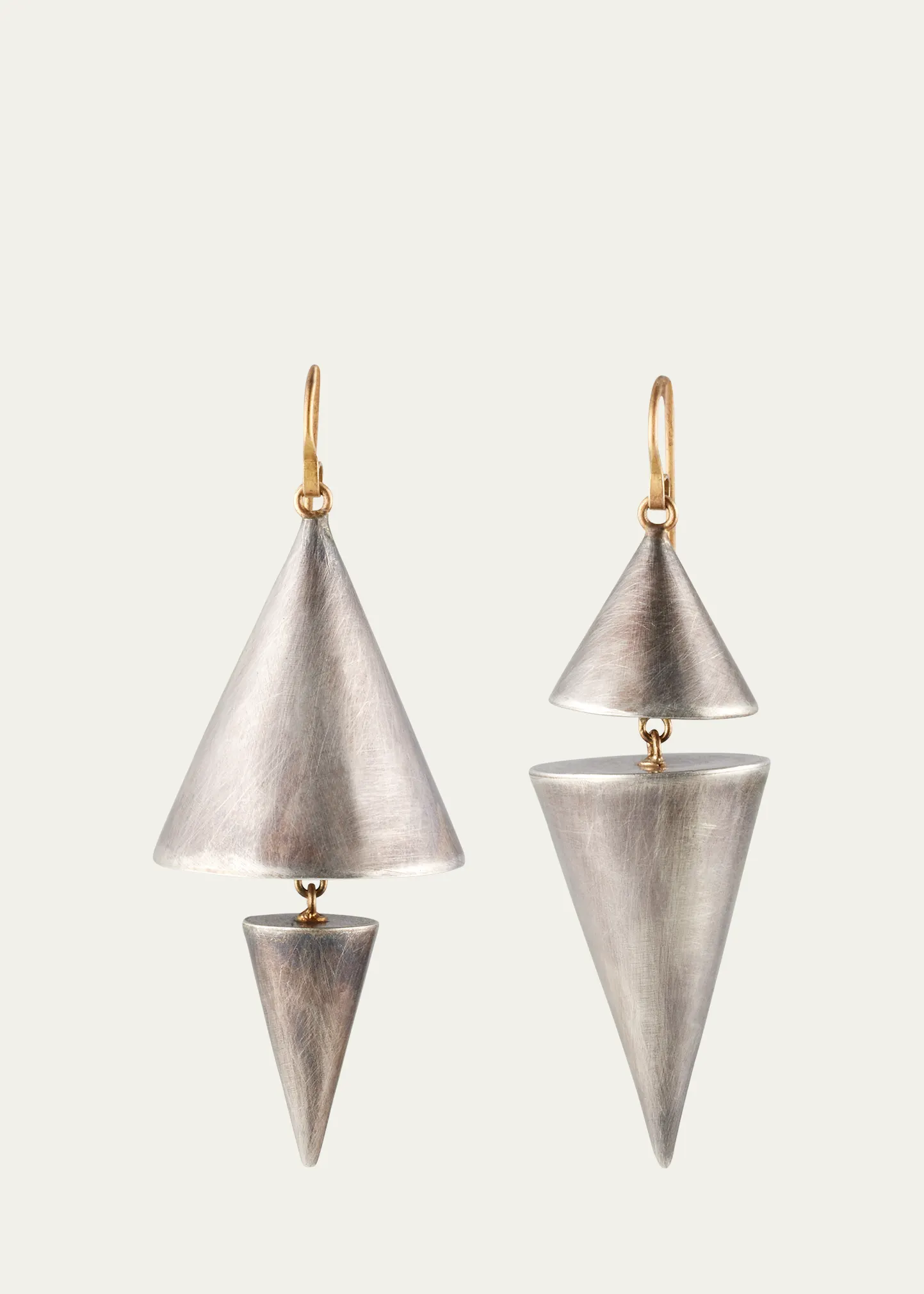 18K Yellow Gold and Silver Cone Earrings