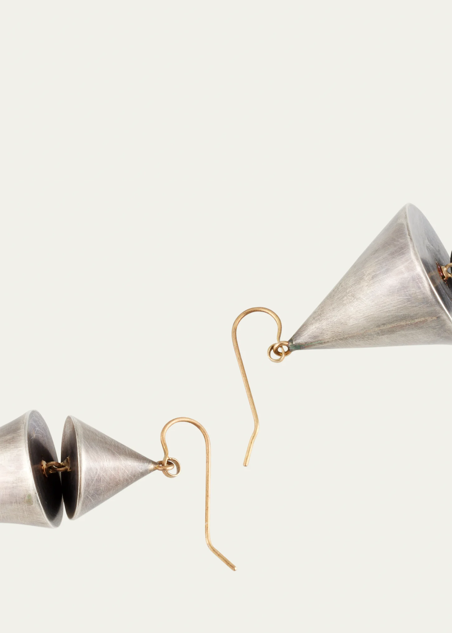 18K Yellow Gold and Silver Cone Earrings