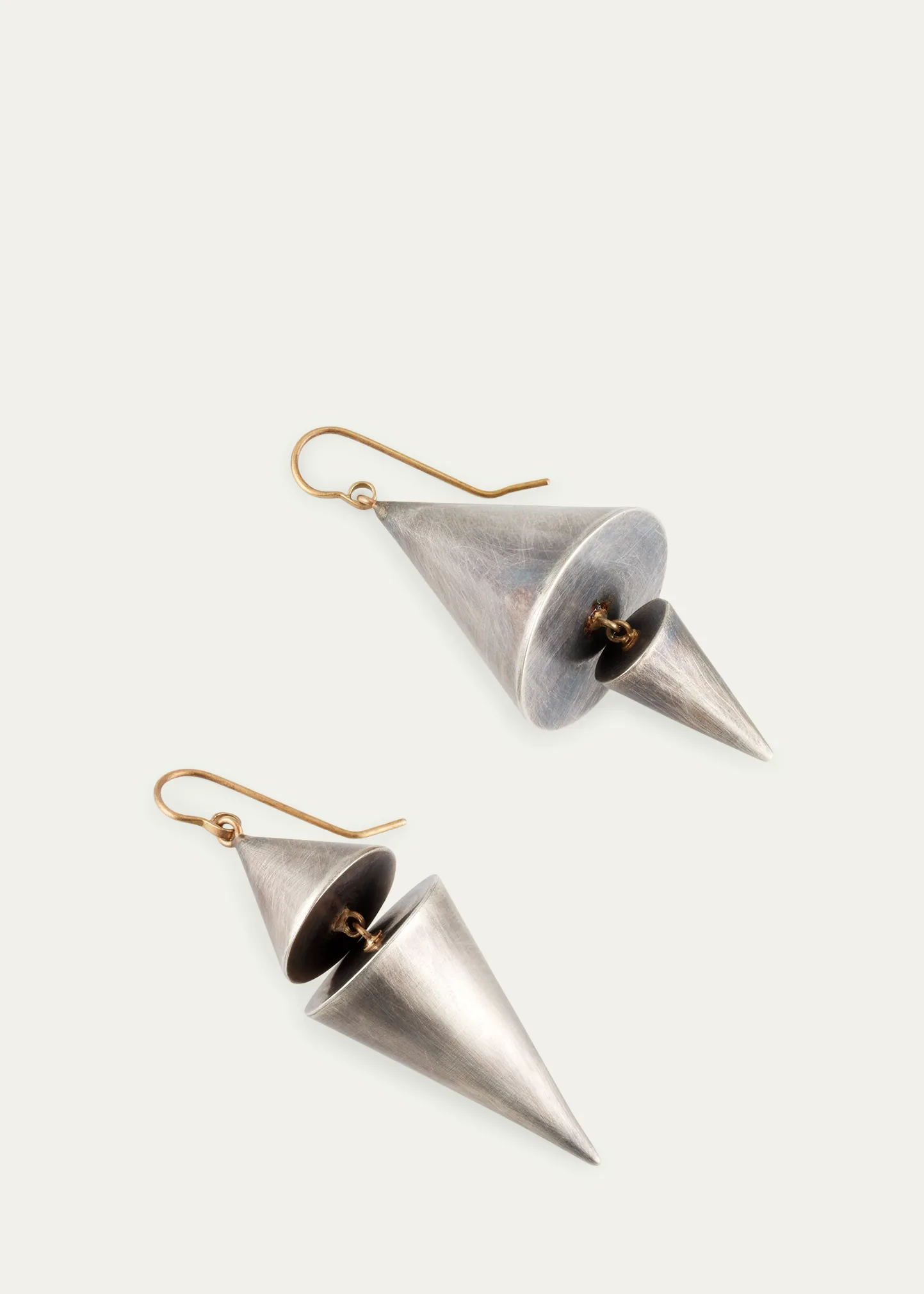 18K Yellow Gold and Silver Cone Earrings