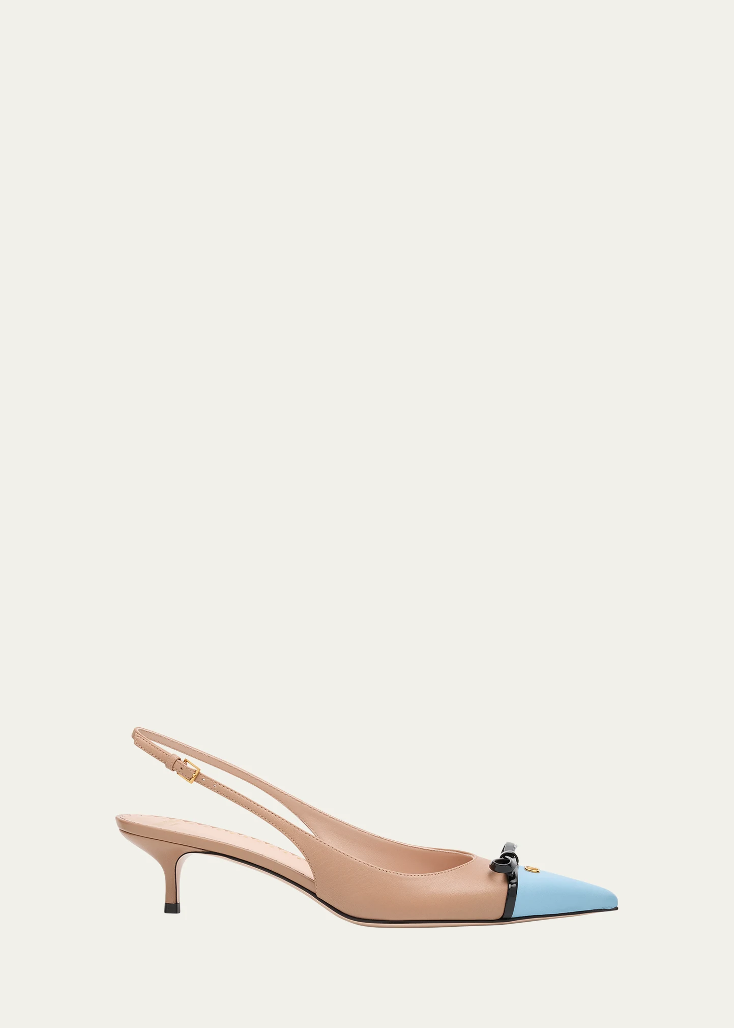 VLOGO Pointed Slingback Leather Kitten Pumps