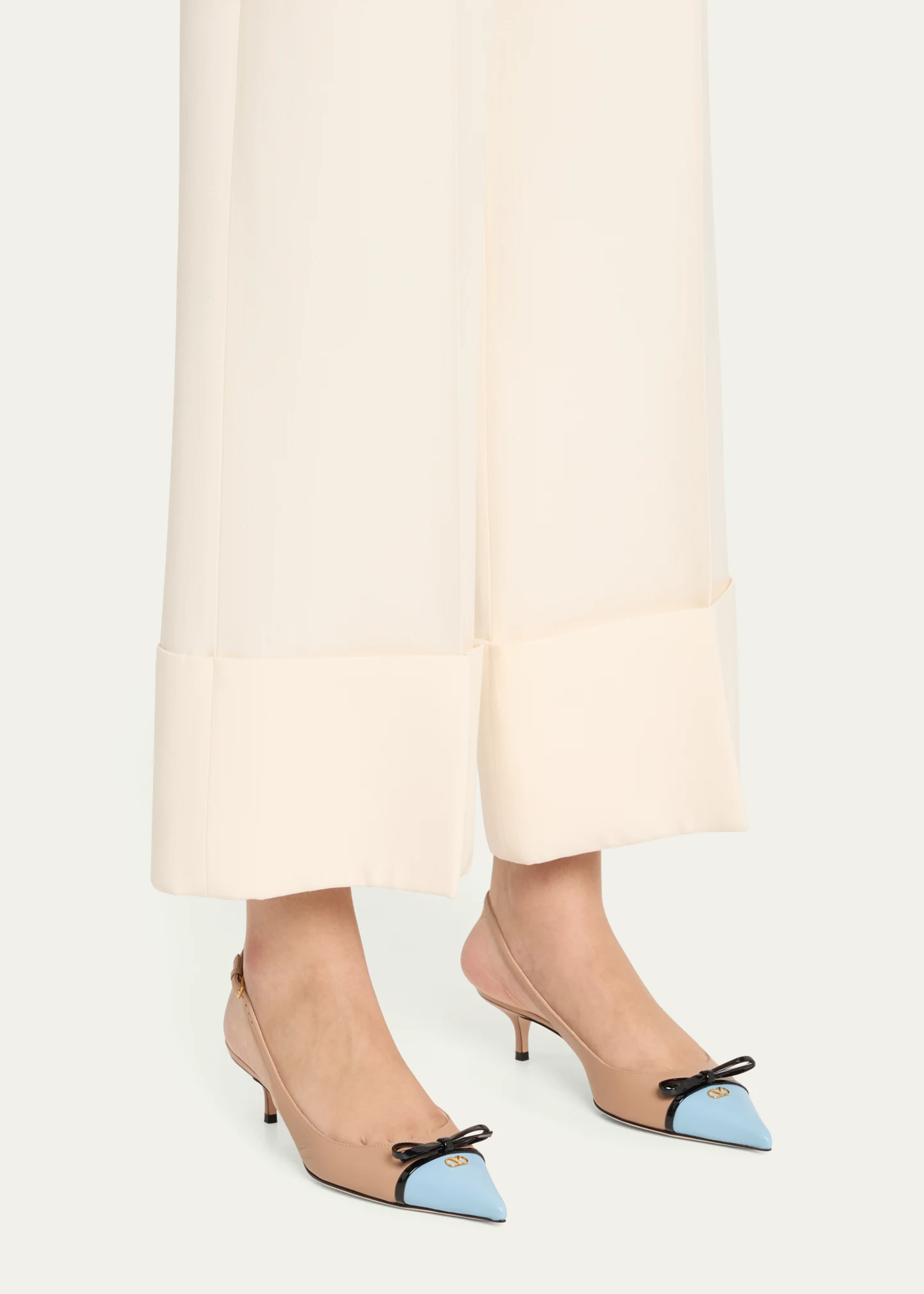 VLOGO Pointed Slingback Leather Kitten Pumps