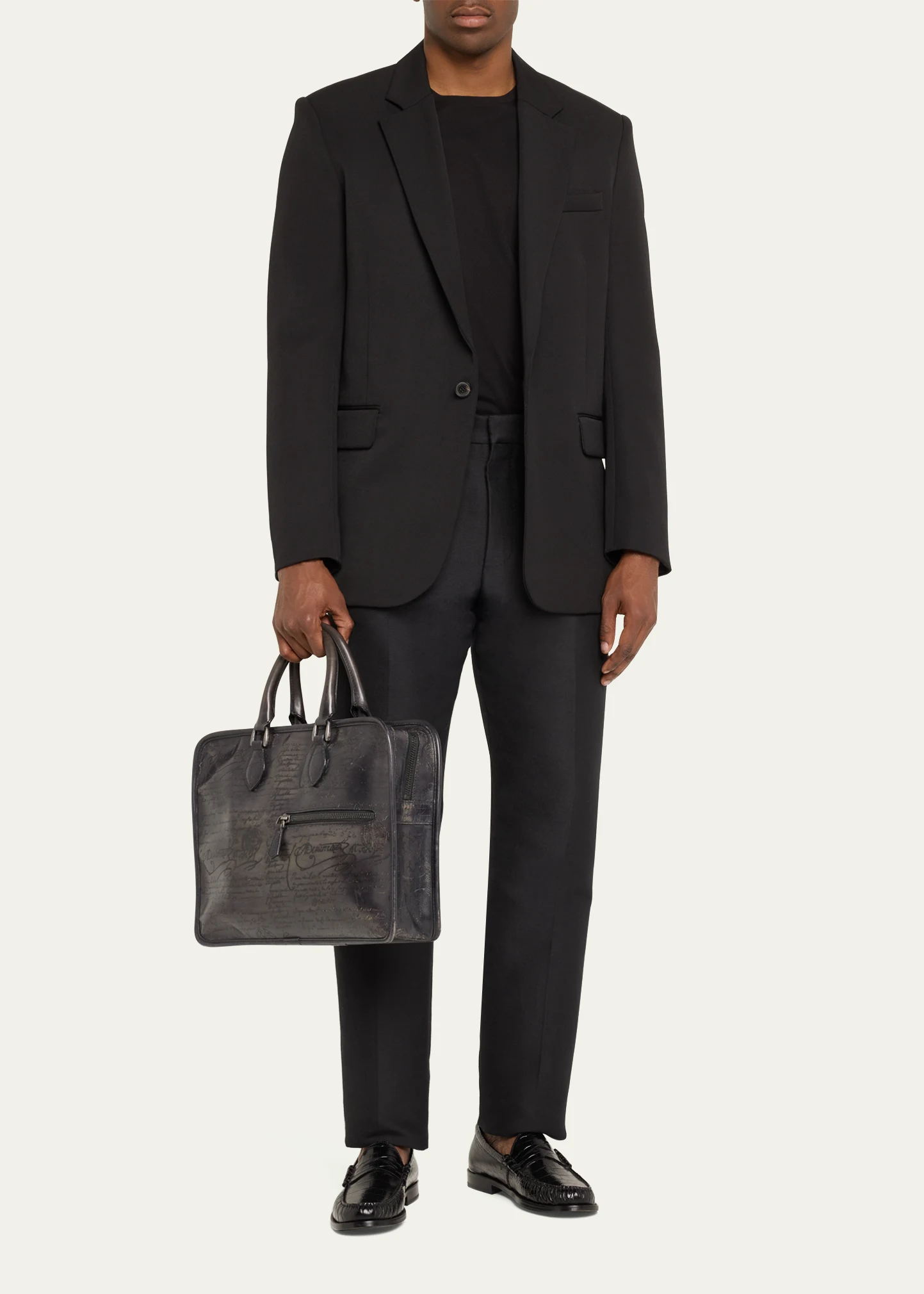 Men's Un Jour Venezia Scritto Leather Briefcase