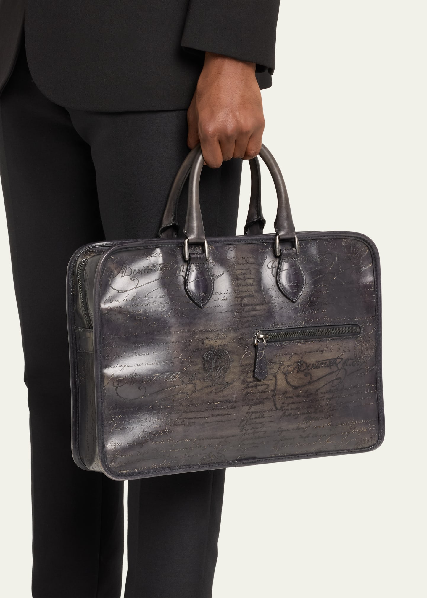 Men's Un Jour Venezia Scritto Leather Briefcase