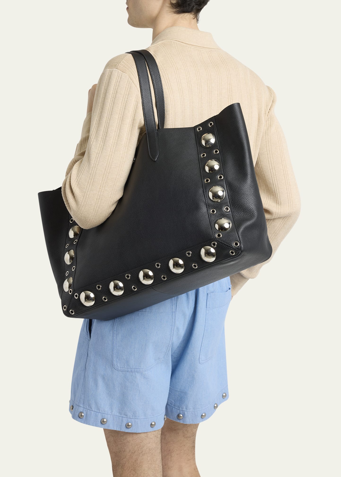 Men's Nellcote Large Studded Leather Tote Bag 7 Men's Nellcote Large Studded Leather Tote Bag