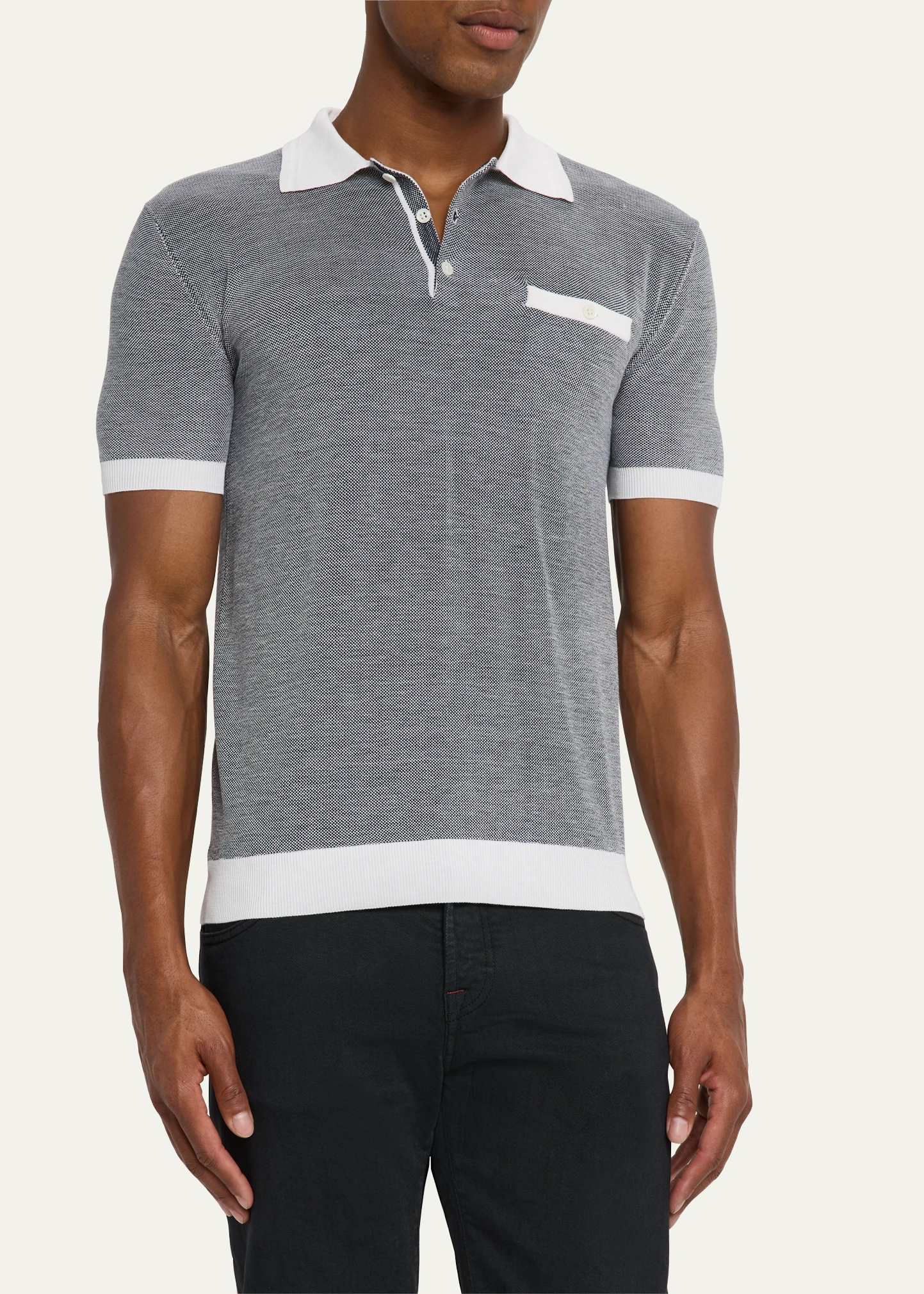 Men's Birdseye Silk and Cotton Polo Shirt
