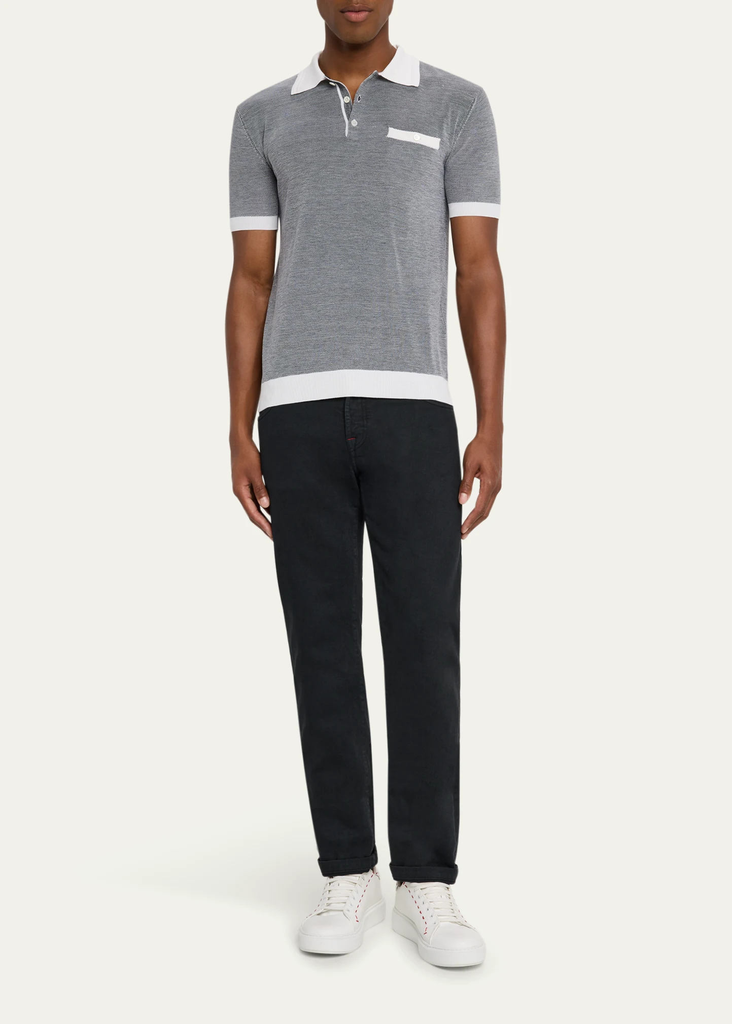 Men's Birdseye Silk and Cotton Polo Shirt