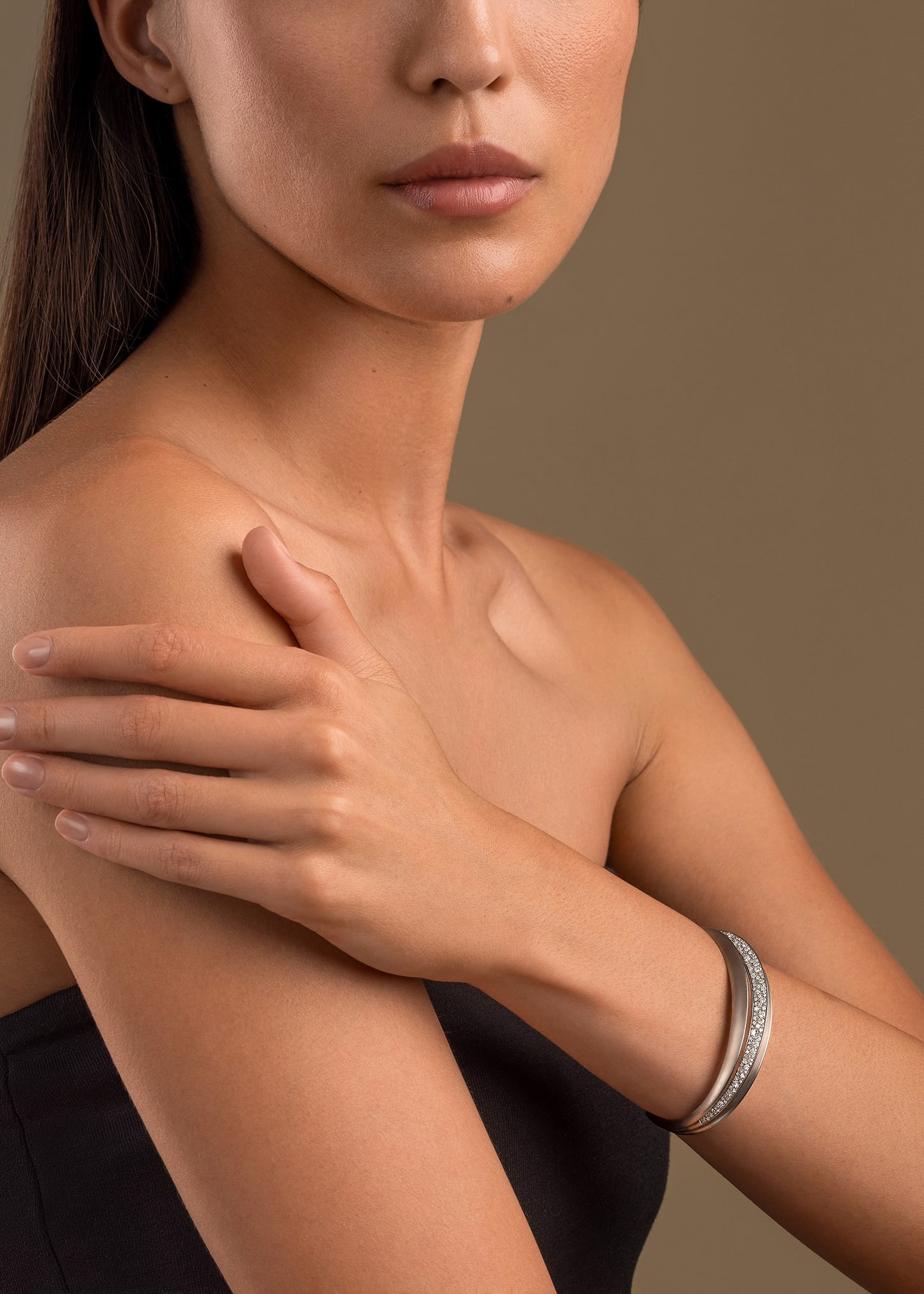 Palmetta Titanium and 18K Rose Gold Diamond Cuff Bracelet