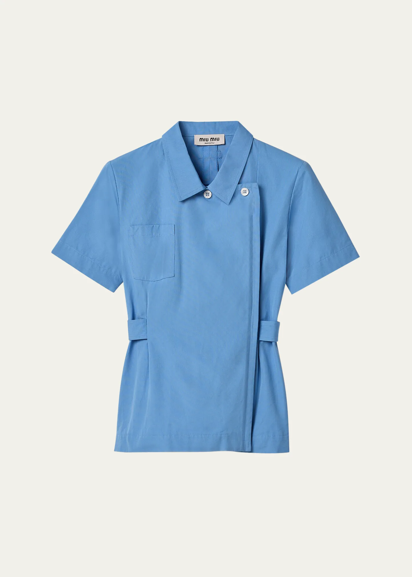 Short-Sleeve Double-Breasted Collared Shirt
