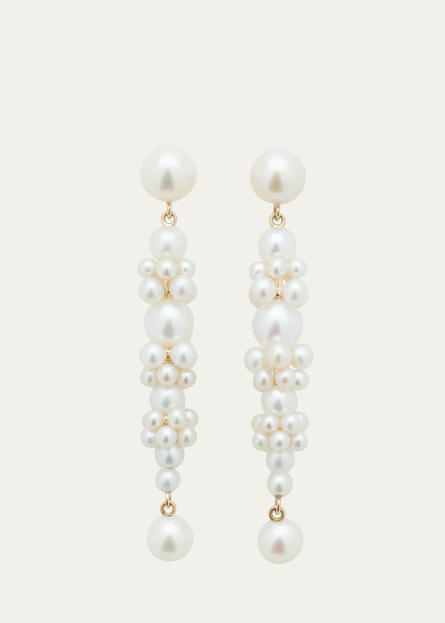 Grand Escalier de la Reine Pearl Cluster Drop Earrings in 14K Yellow Gold