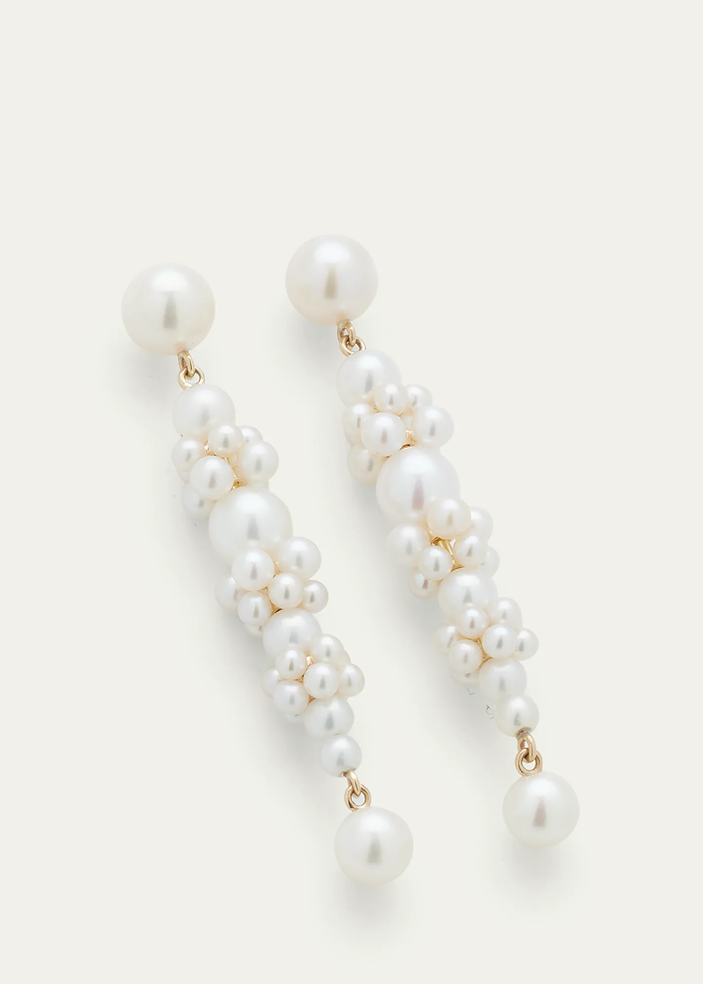 Grand Escalier de la Reine Pearl Cluster Drop Earrings in 14K Yellow Gold