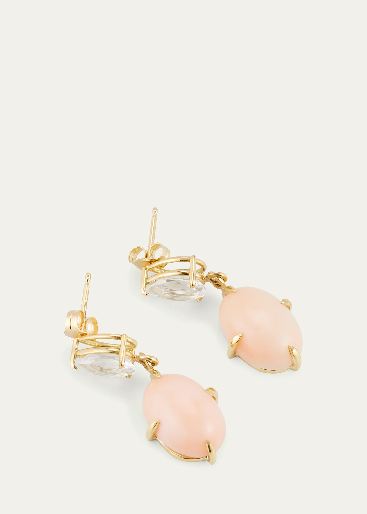Vintage Pink Angel Skin Coral and White Topaz Drop Earrings