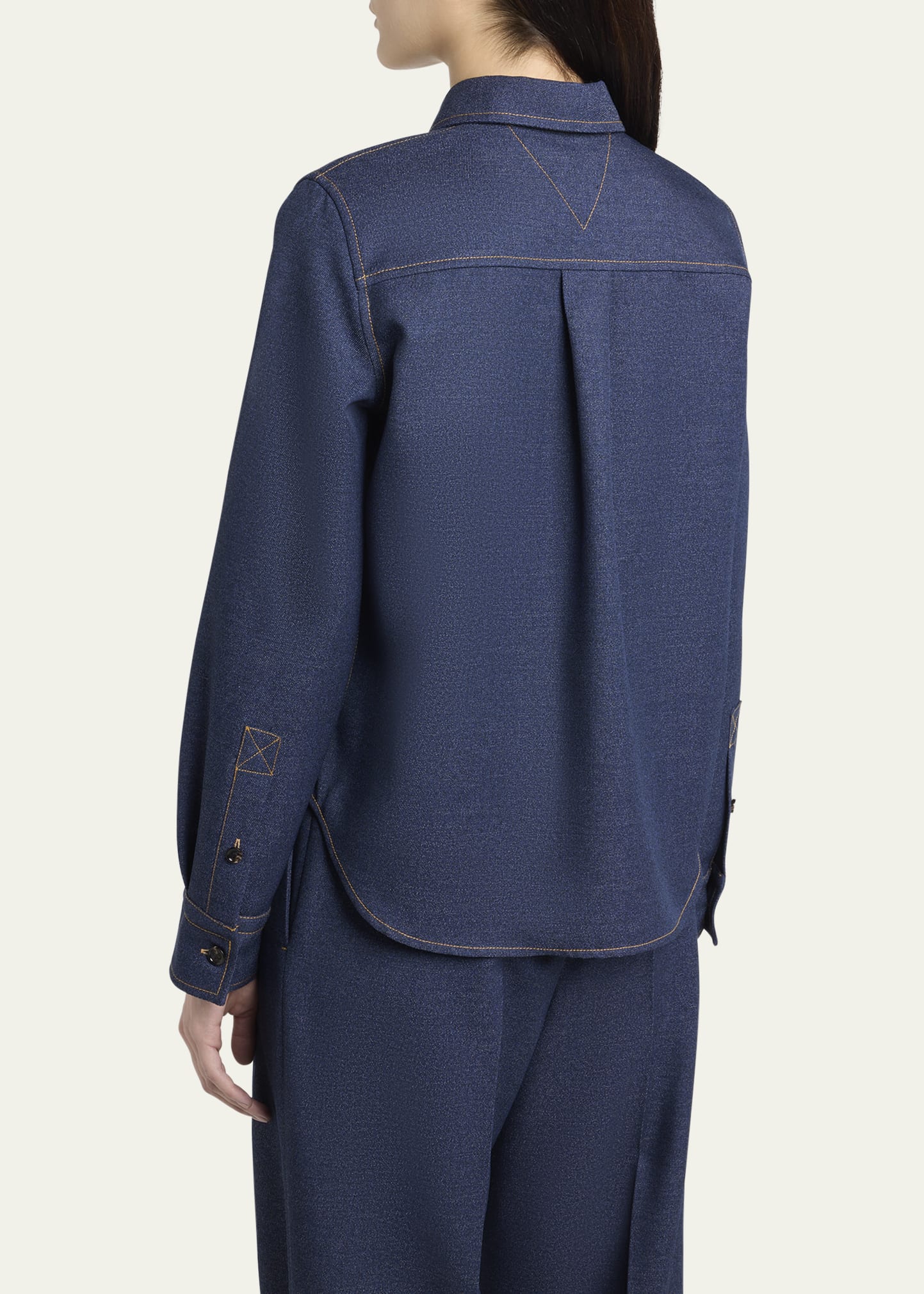 Melange Wool Cotton Drill Button-Down Shirt