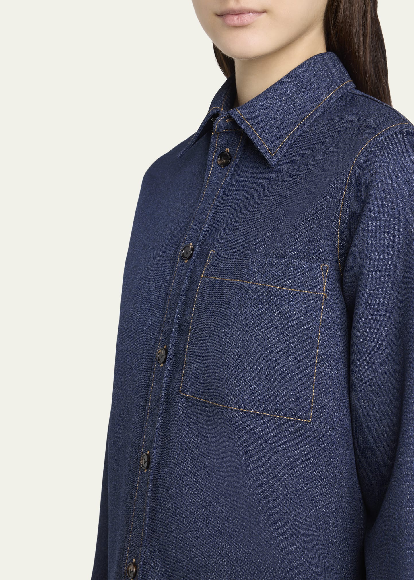 Melange Wool Cotton Drill Button-Down Shirt