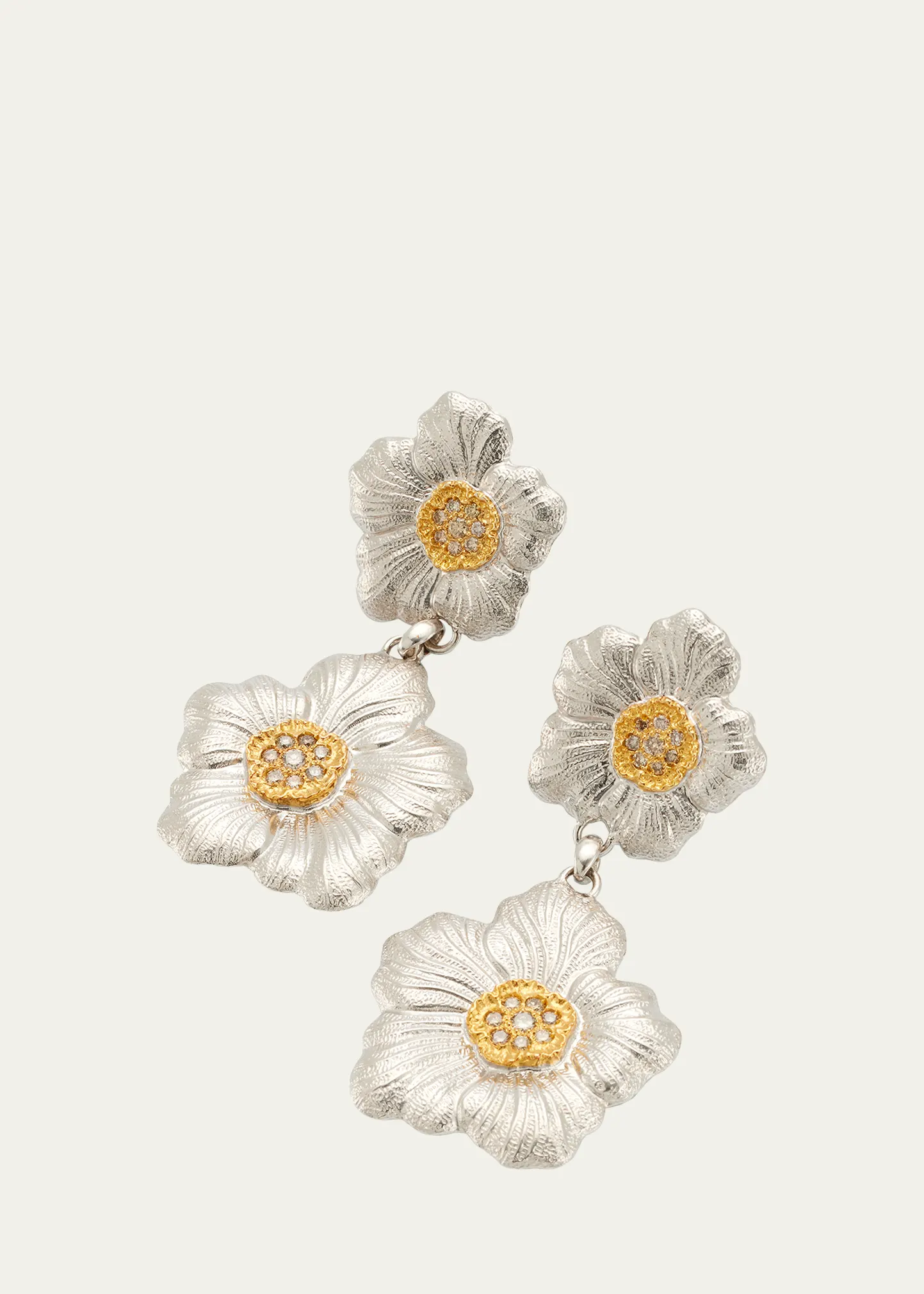 Blossoms Gardenia Silver, Gold and Brown Diamond Pendant Earrings