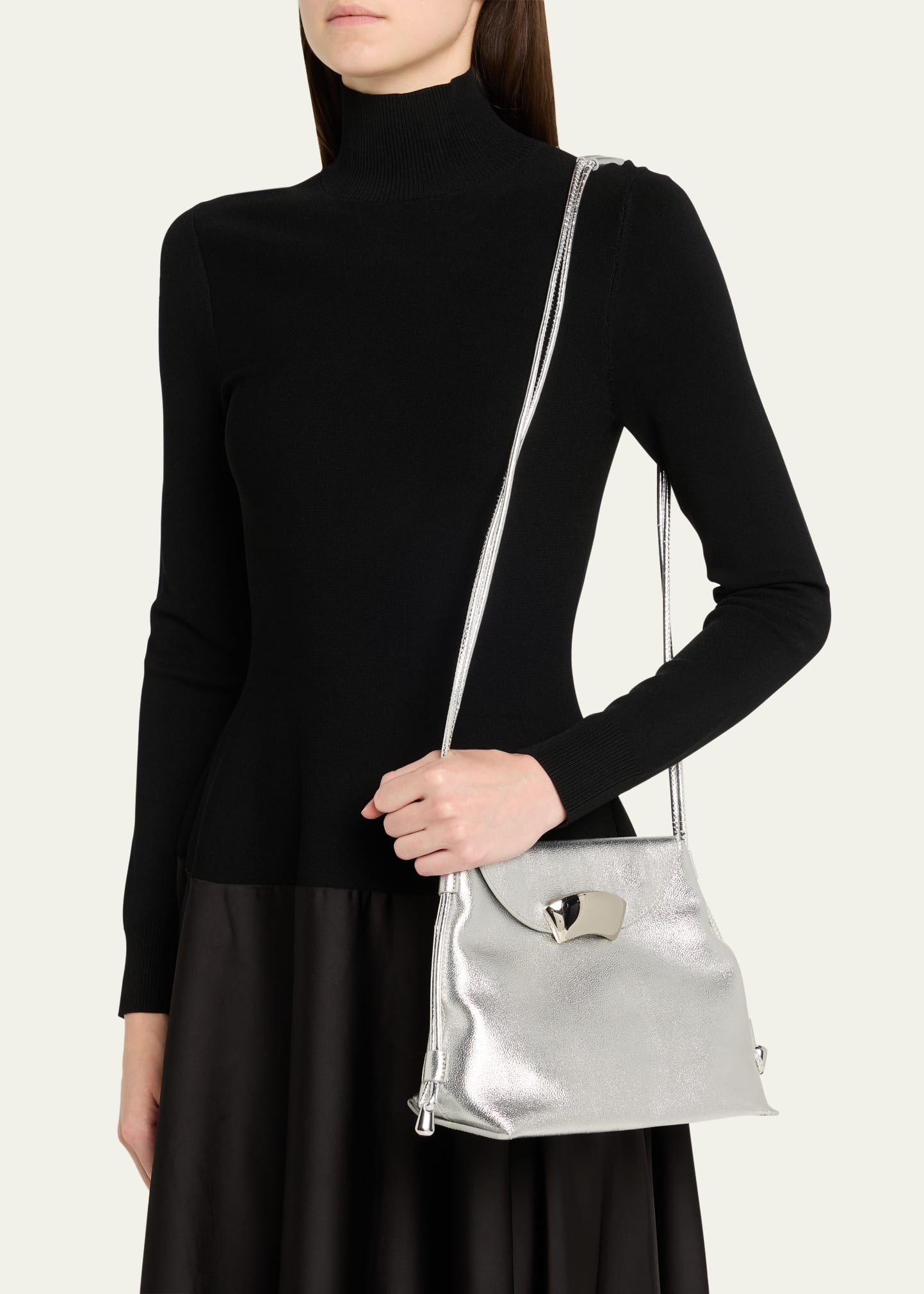 ID Petite Soft Metallic Leather Shoulder Bag