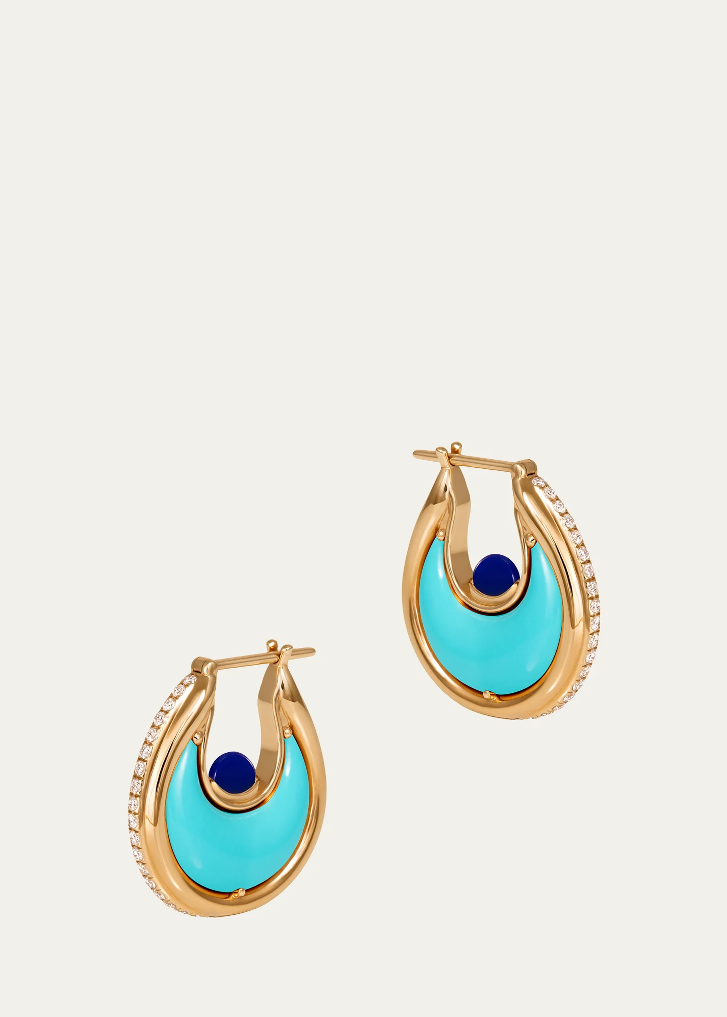 Diana Diamond Hoop Earrings with Turquoise and Lapis 2 Diana Diamond Hoop Earrings with Turquoise and Lapis
