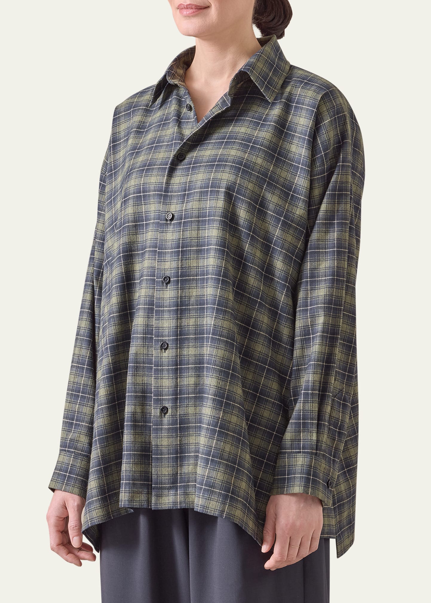 Slim A-Line Shirt With Collar And Stepped Insert (Long Length)