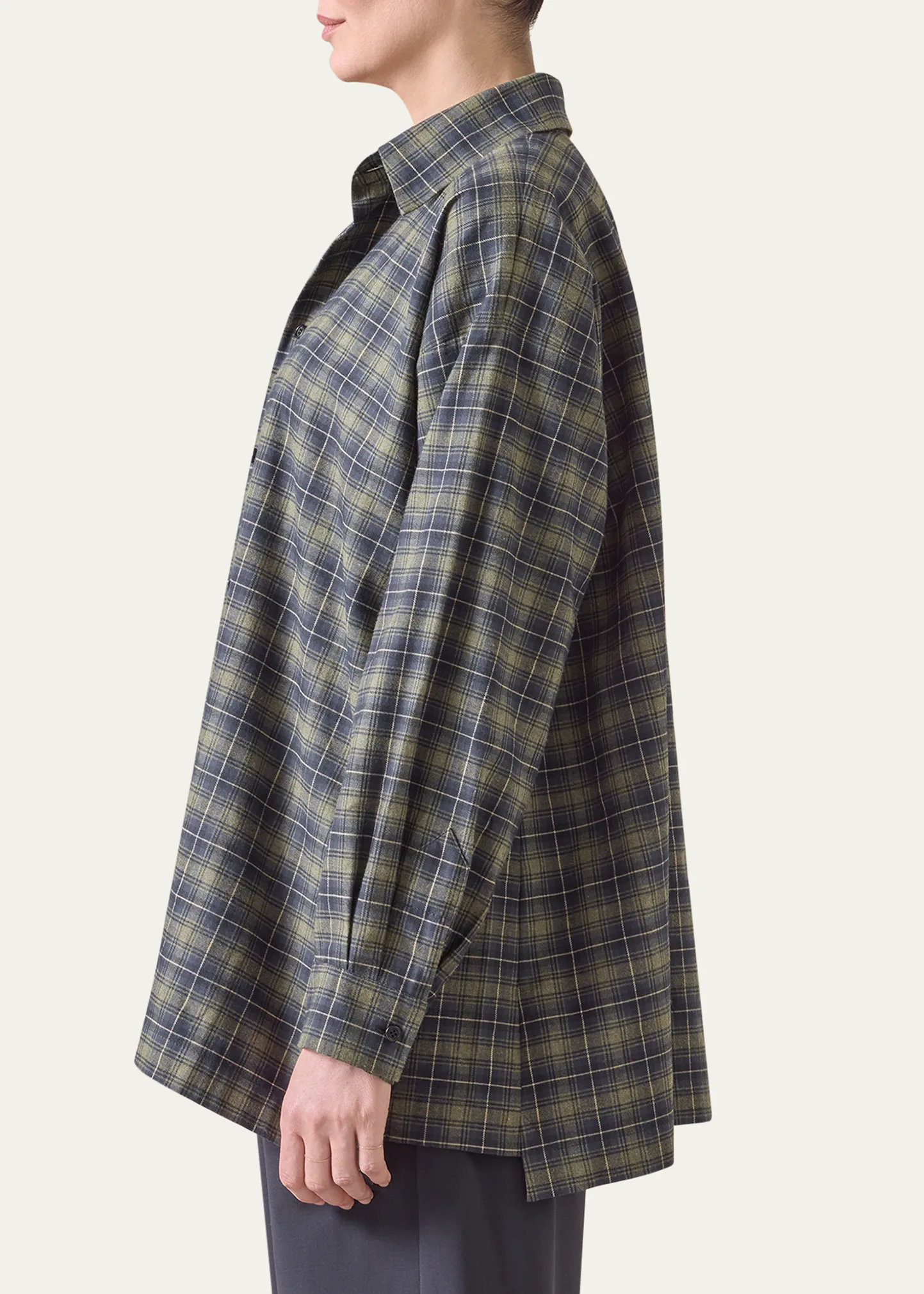 Slim A-Line Shirt With Collar And Stepped Insert (Long Length)