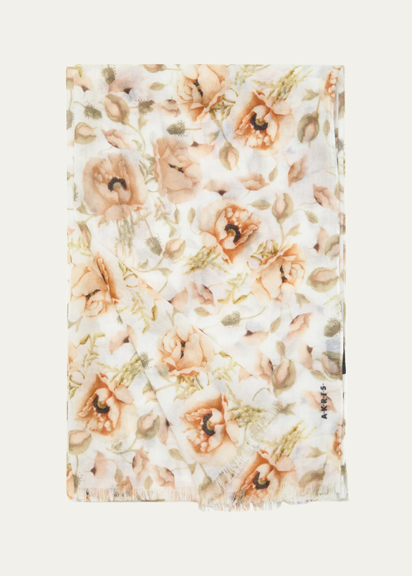Anemone Print Fringe Cashmere Scarf