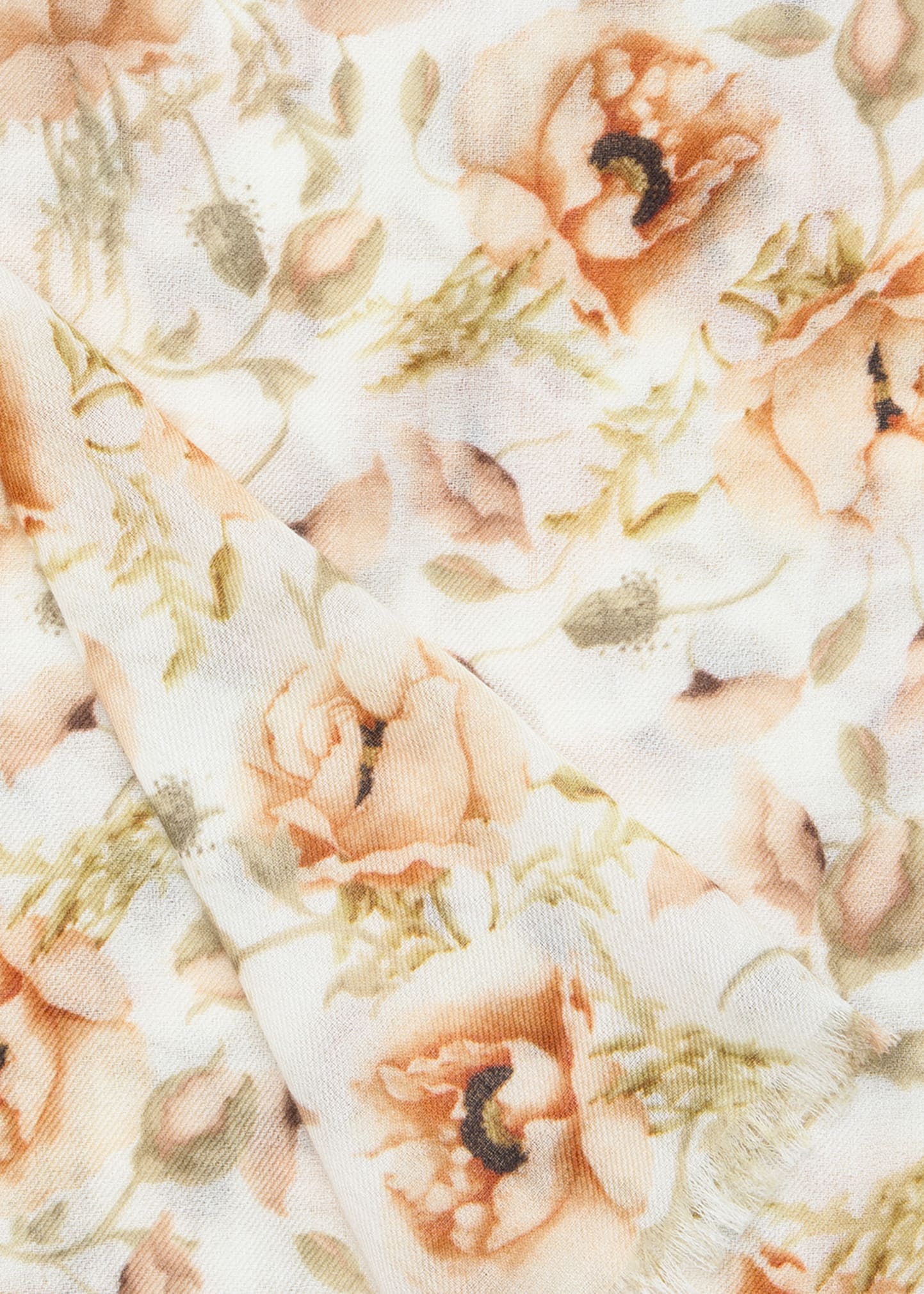 Anemone Print Fringe Cashmere Scarf
