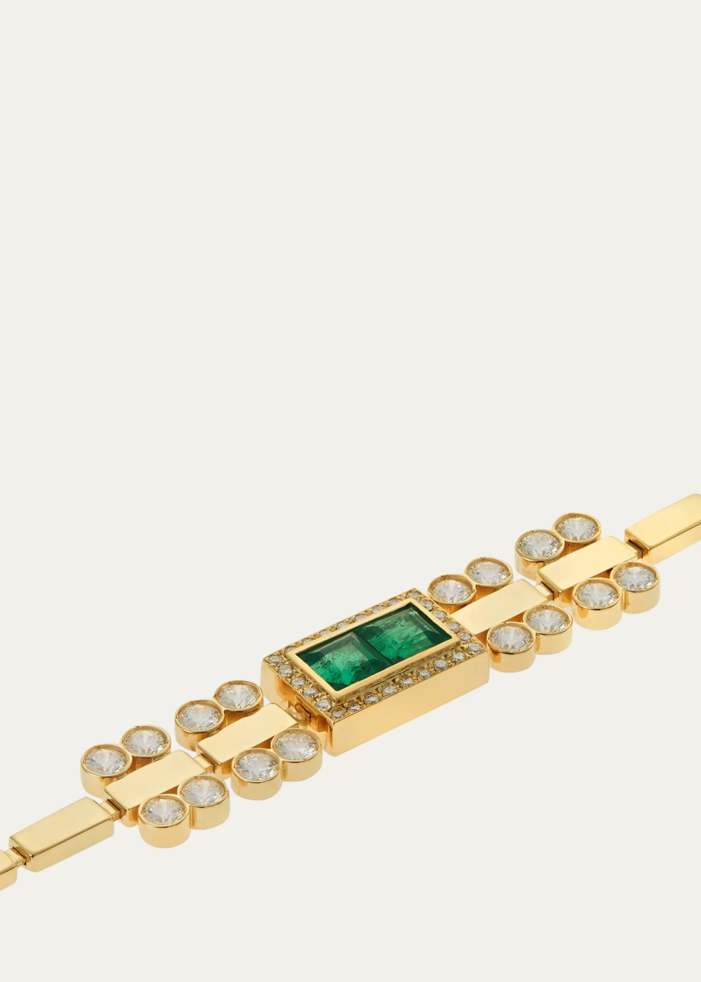 18K Yellow Gold Waterfall Bridge Bracelet with Emerald and Diamonds