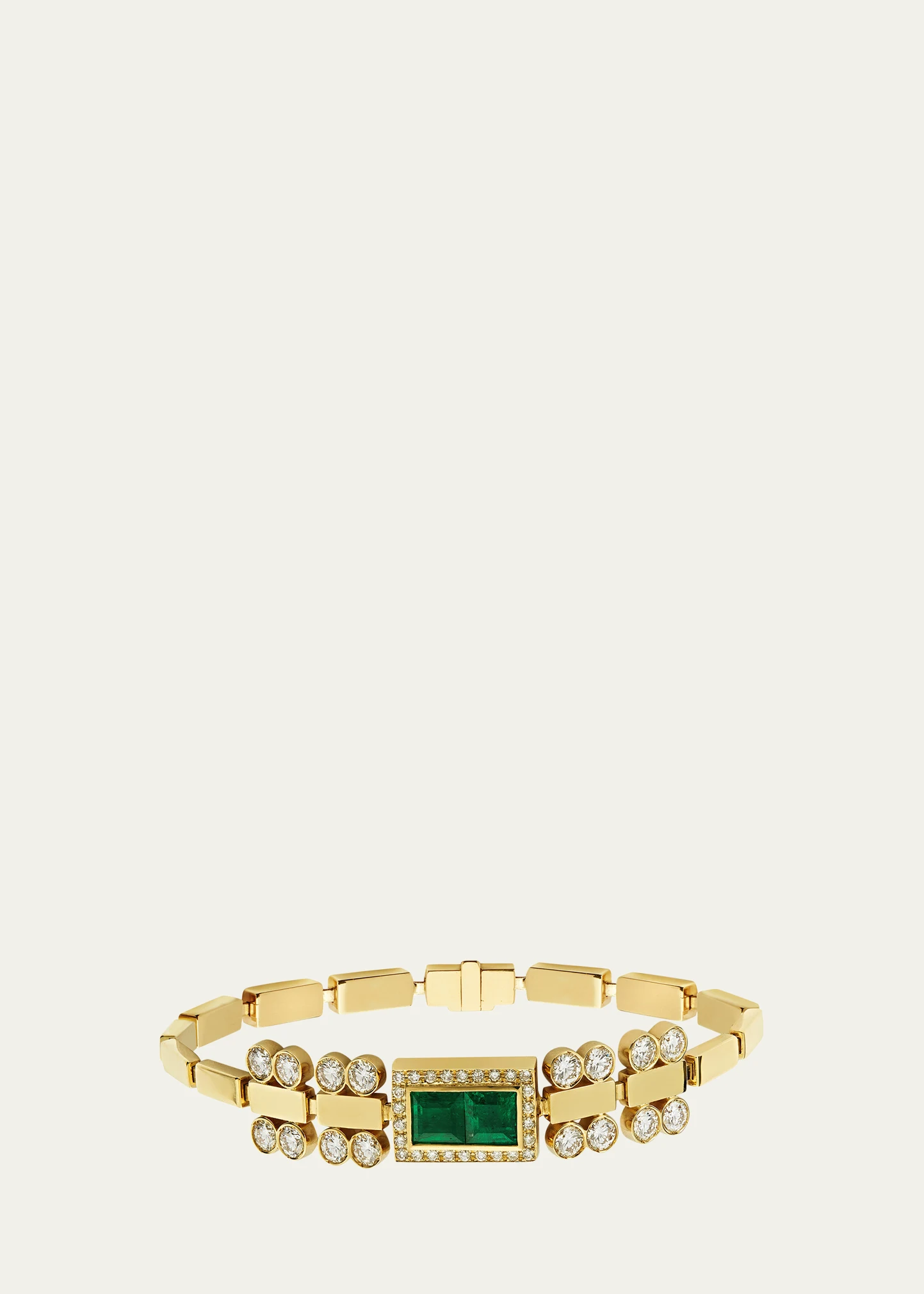 18K Yellow Gold Waterfall Bridge Bracelet with Emerald and Diamonds