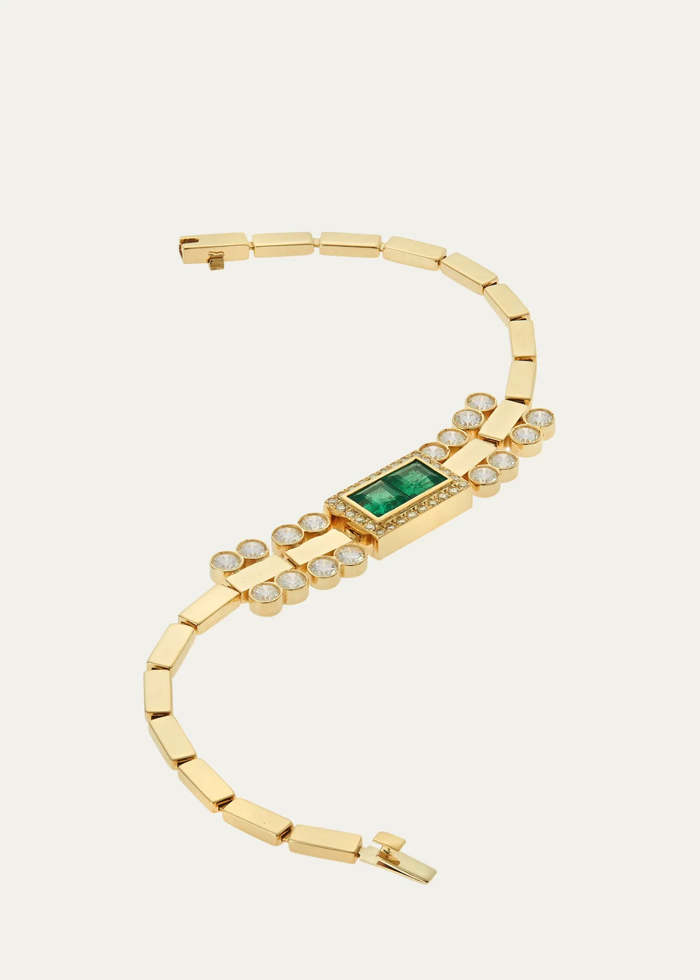 18K Yellow Gold Waterfall Bridge Bracelet with Emerald and Diamonds